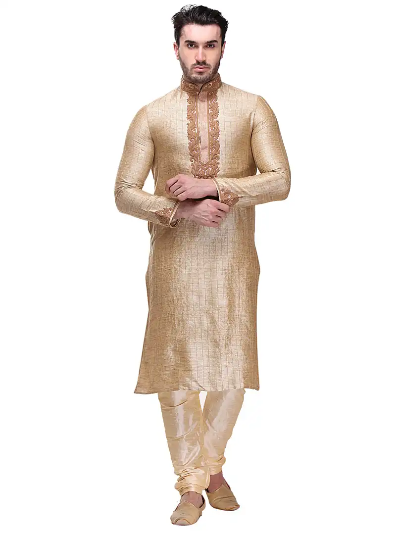 Beige Silk Readymade Kurta Pajama 99168