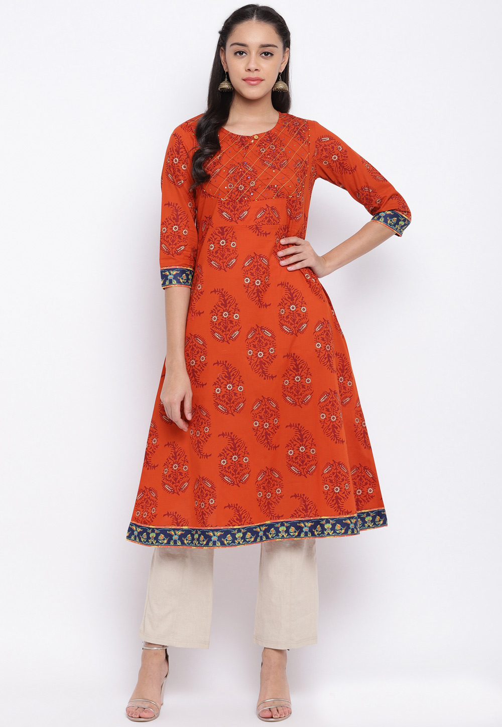 Orange Cotton Readymade Kurti 205423