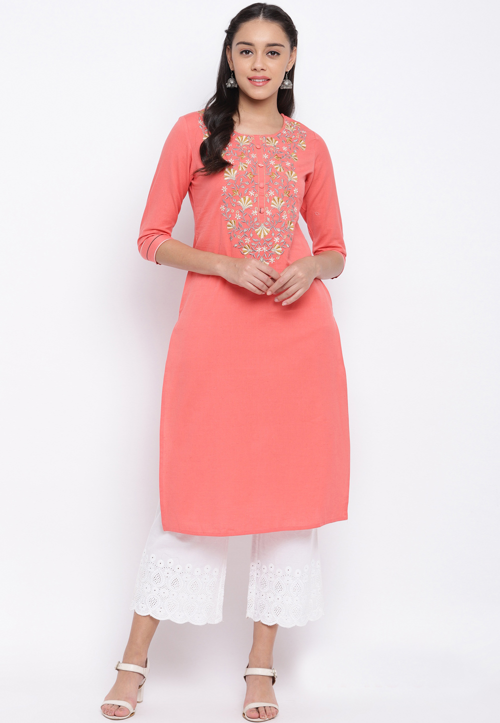 Peach Cotton Readymade Kurti 205427
