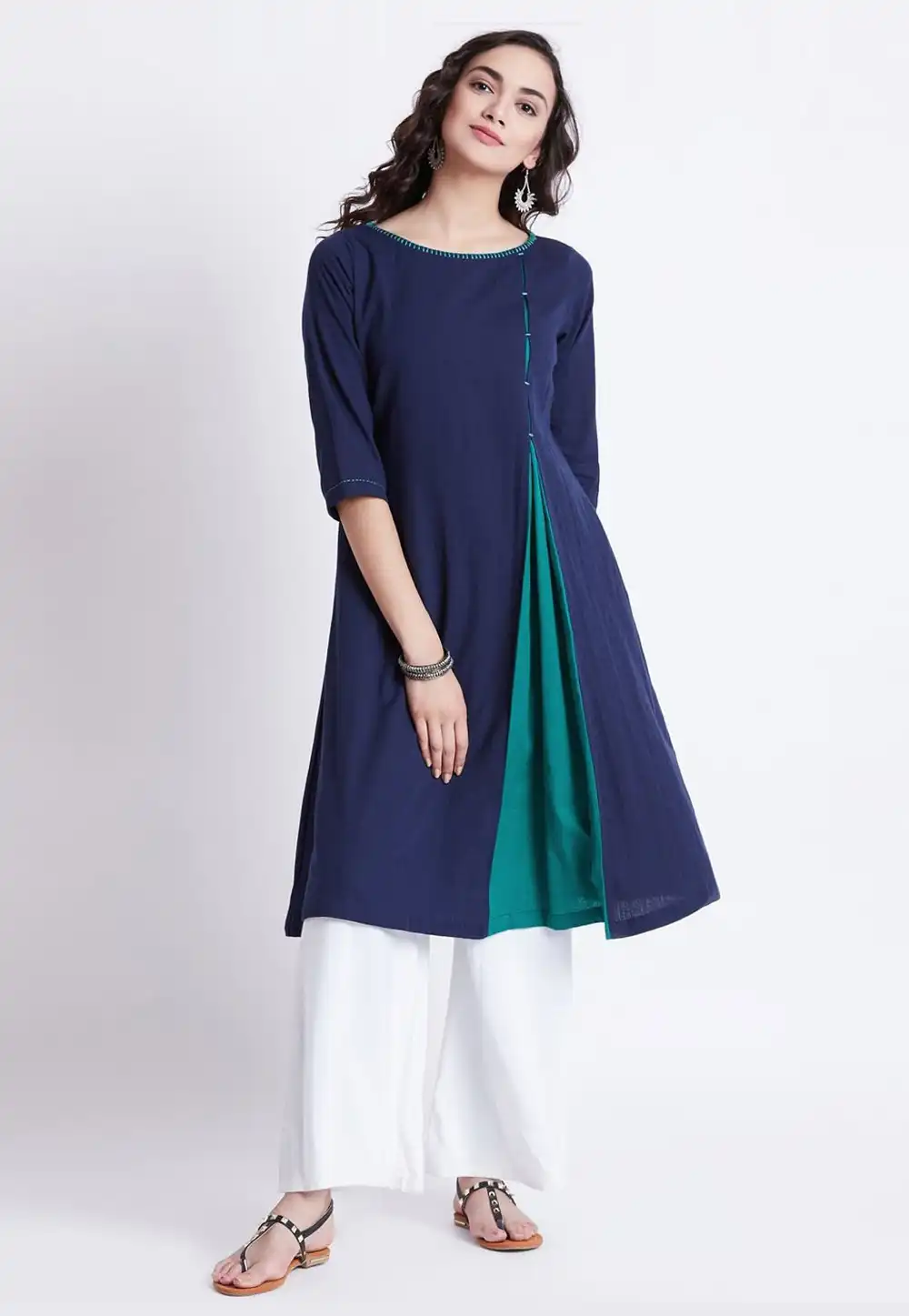 Navy Blue Rayon Readymade Kurta Set With Palazzo 213418