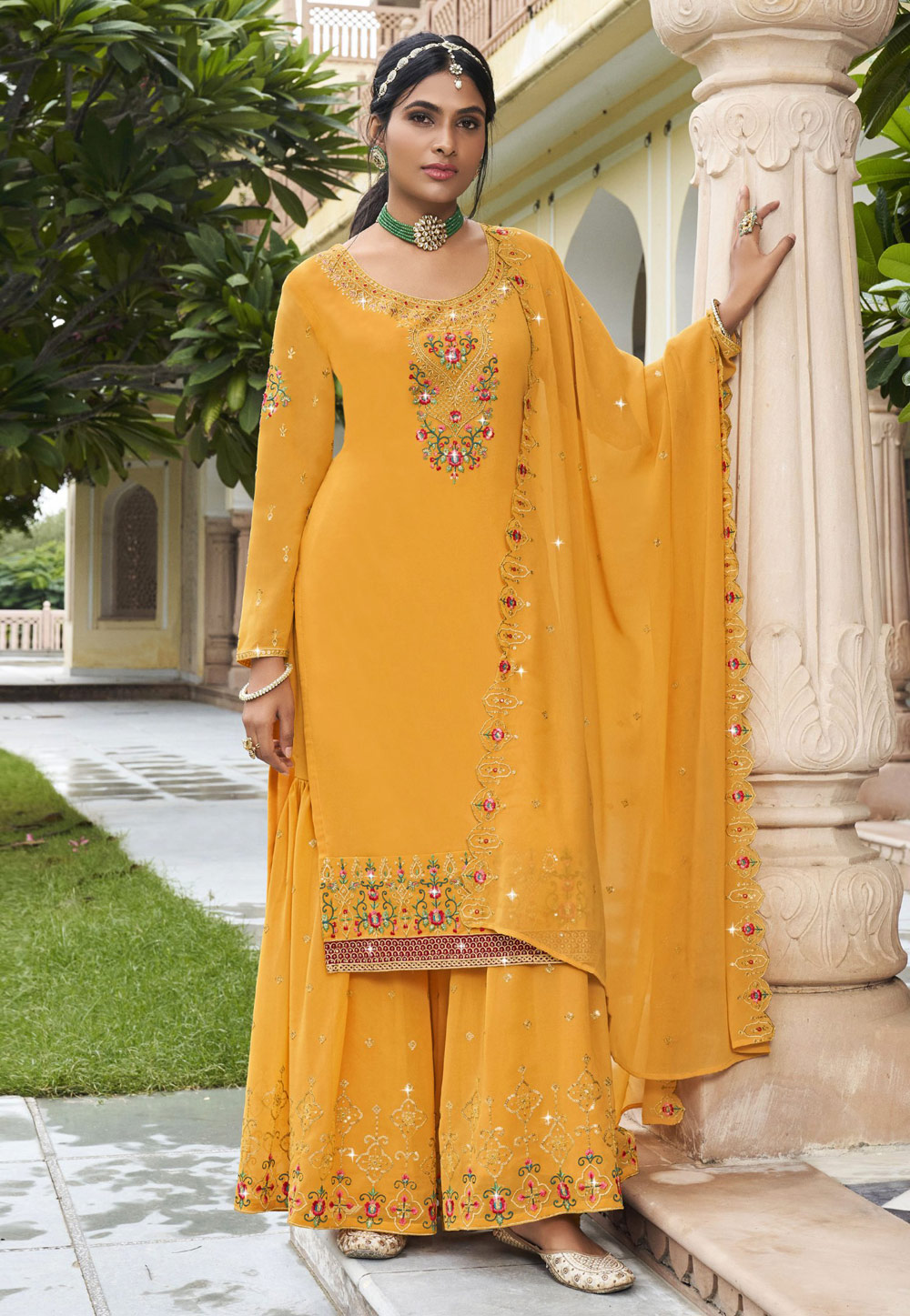 Mustard Georgette Sharara Suit 270429