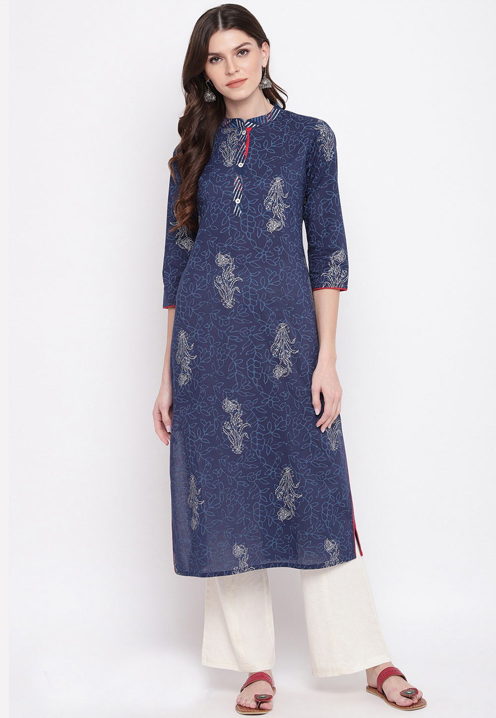 Blue Cotton Readymade Kurti 205434