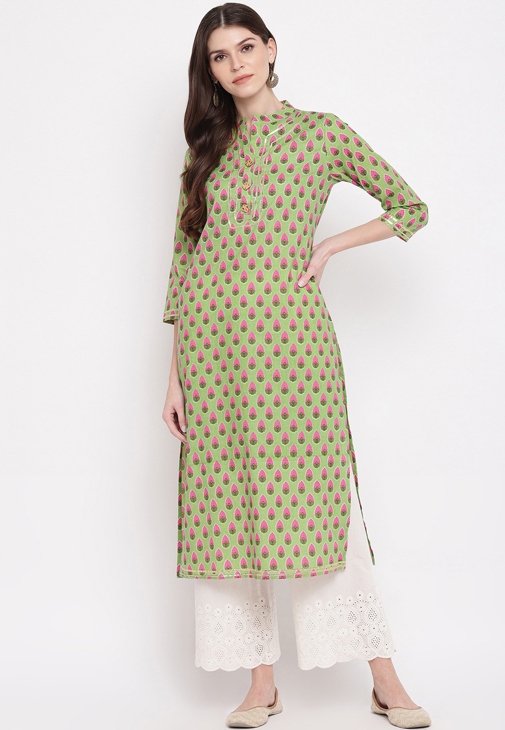 Green Cotton Readymade Tunic 205449