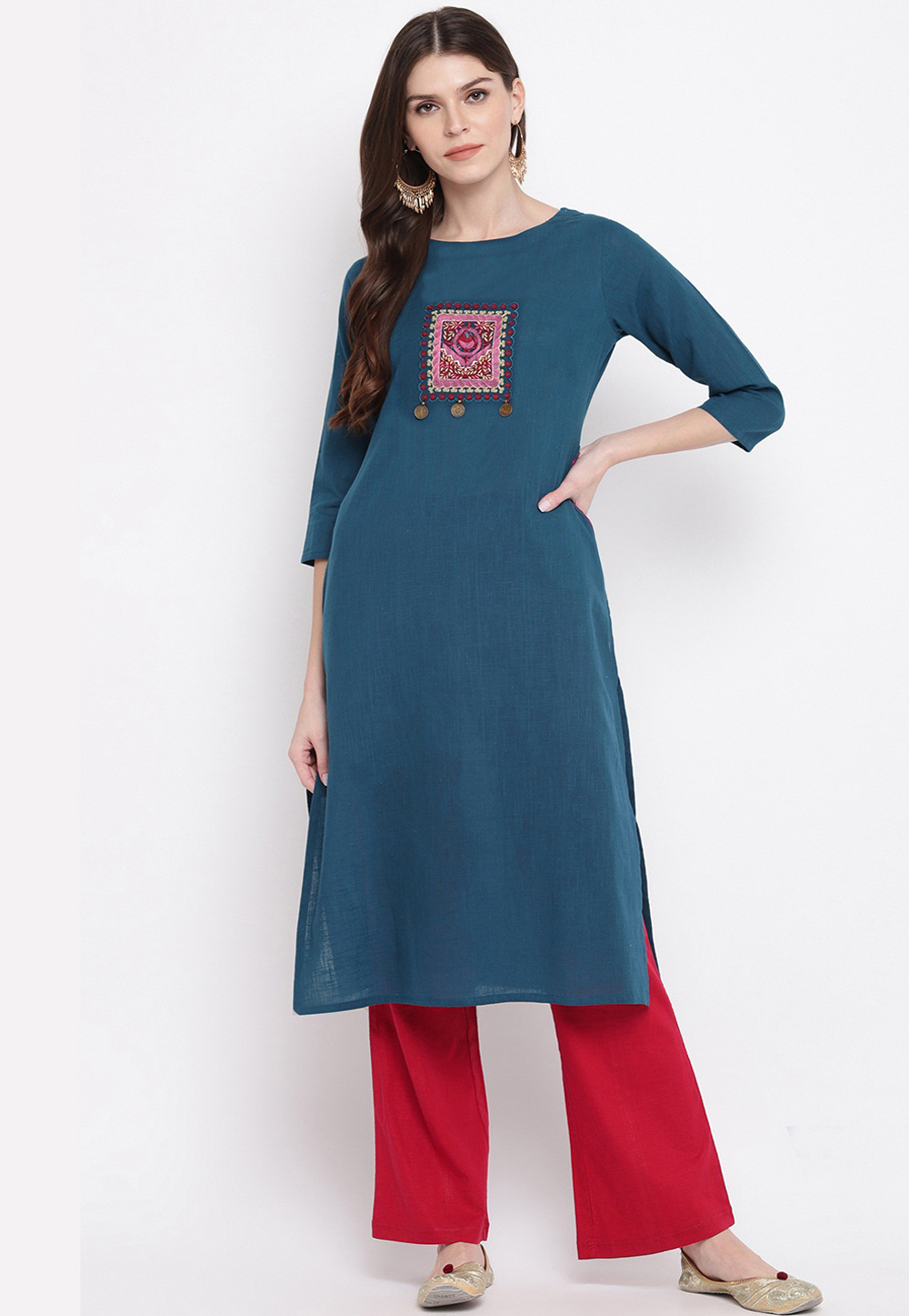 Blue Cotton Readymade Kurti 205454