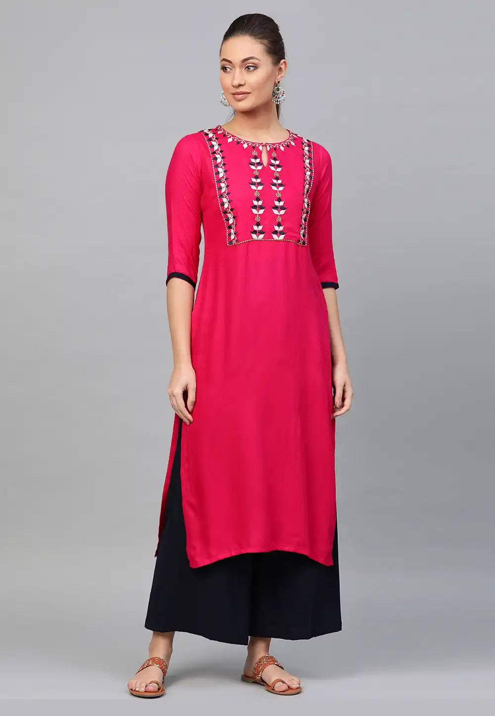 Pink Rayon Readymade Kurta Set With Palazzo 213419
