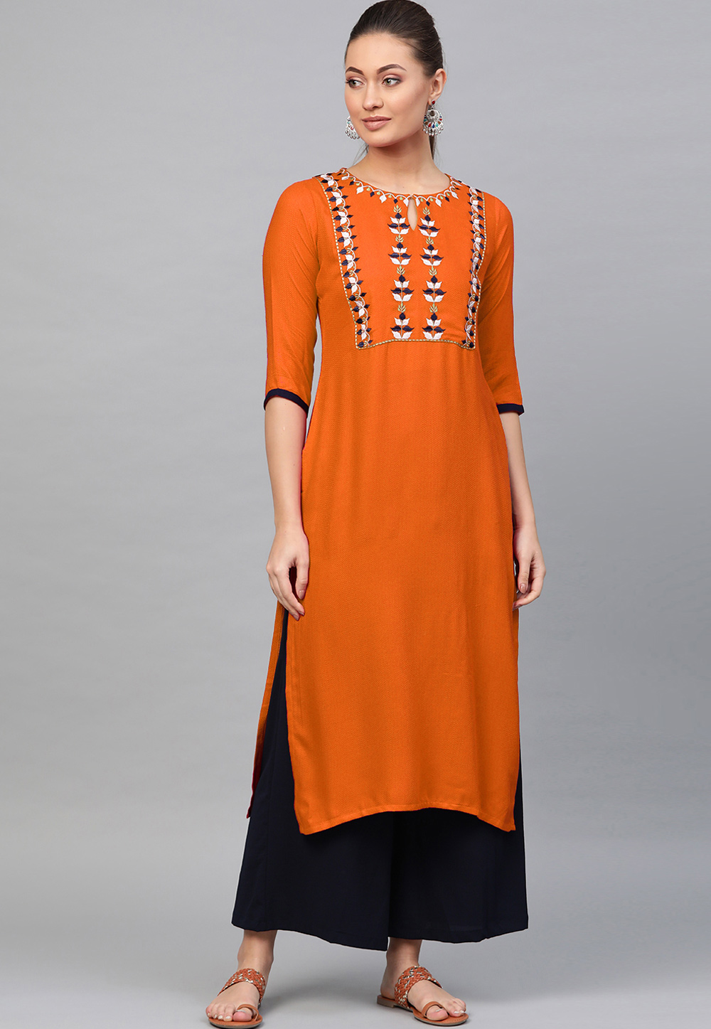 Orange Rayon Readymade Tunic 214402