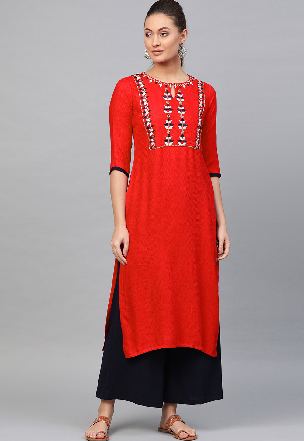 Red Rayon Readymade Tunic 214404