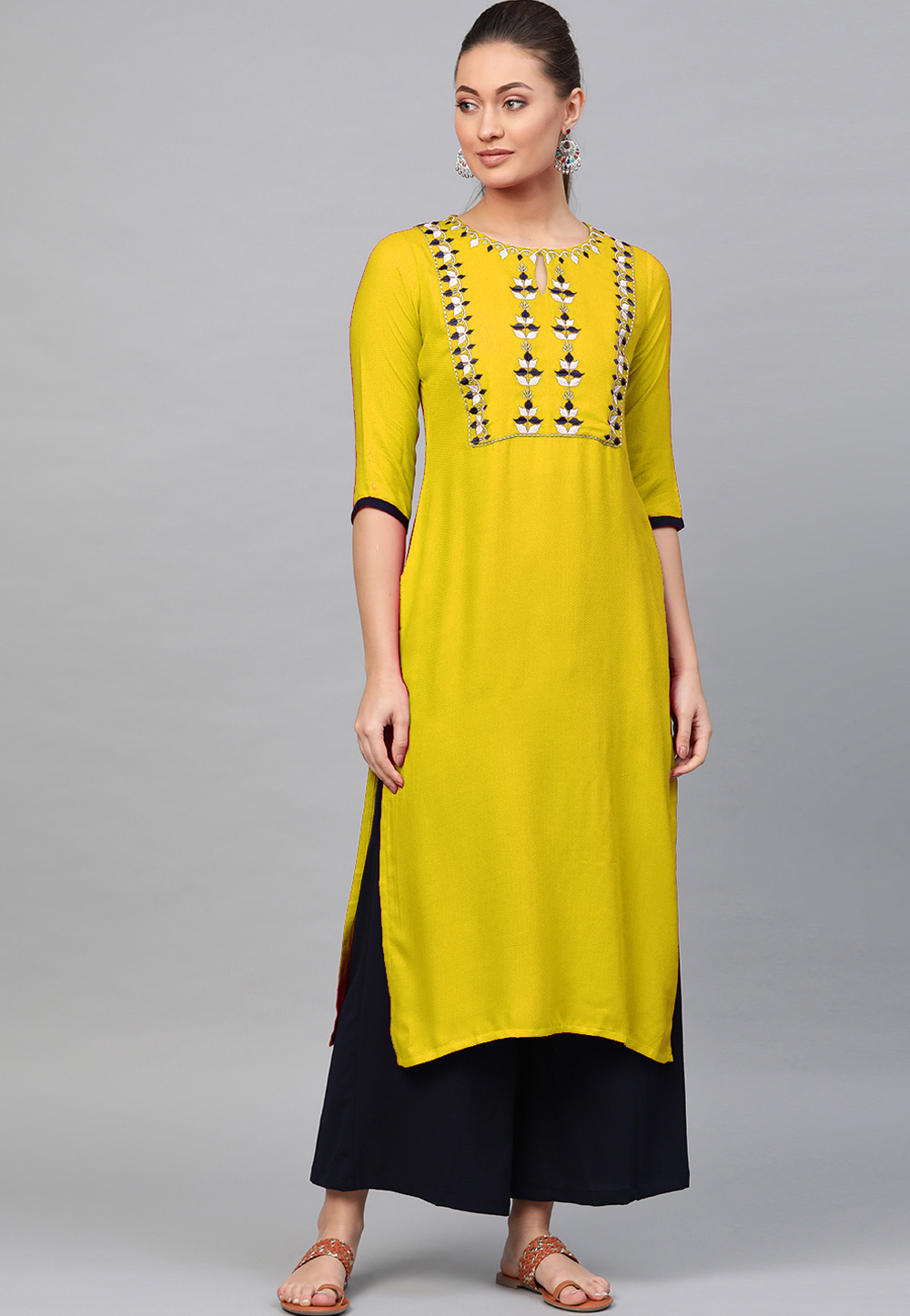 Yellow Rayon Readymade Kurti 214405