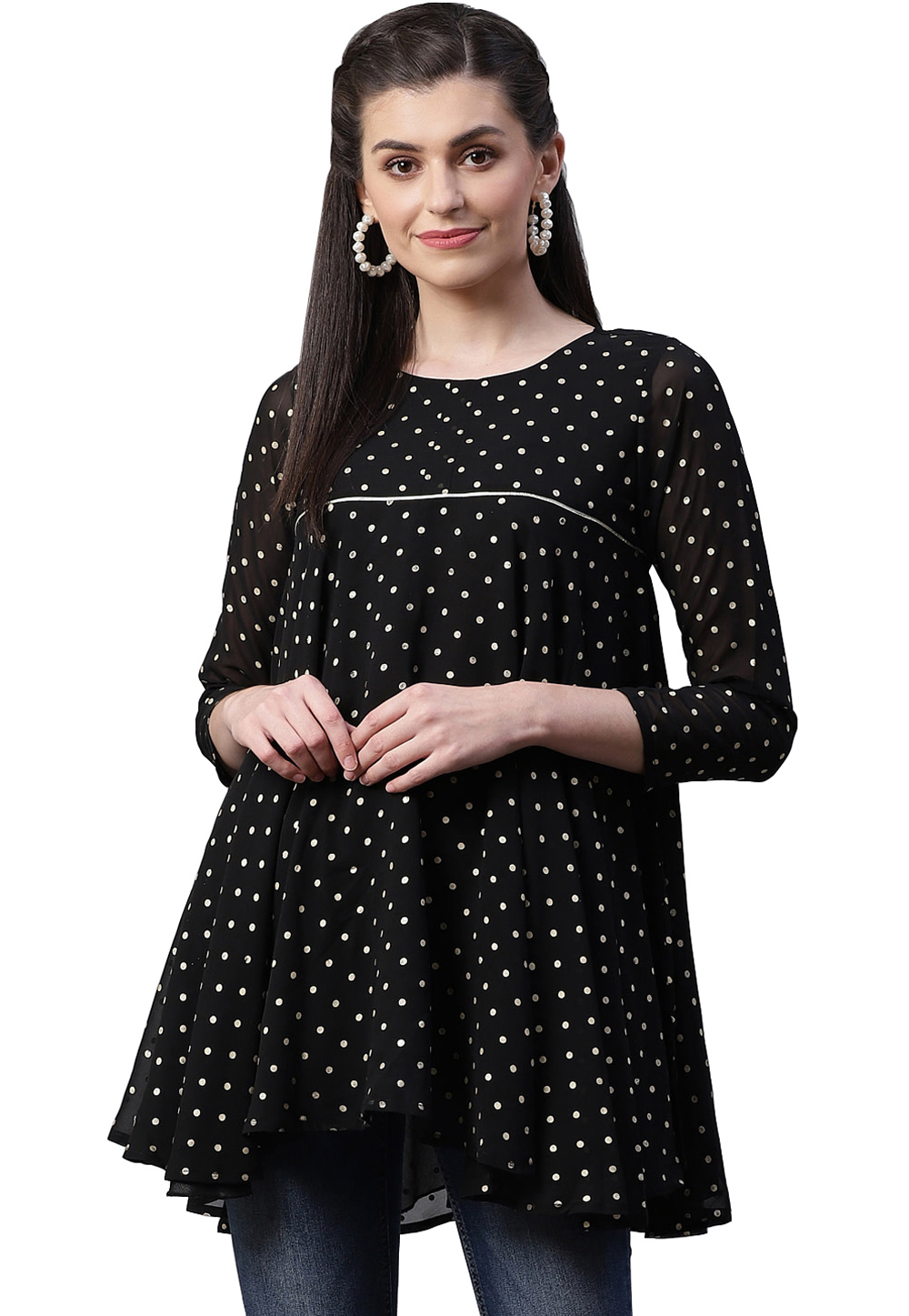 Black Georgette Readymade Tops 203370