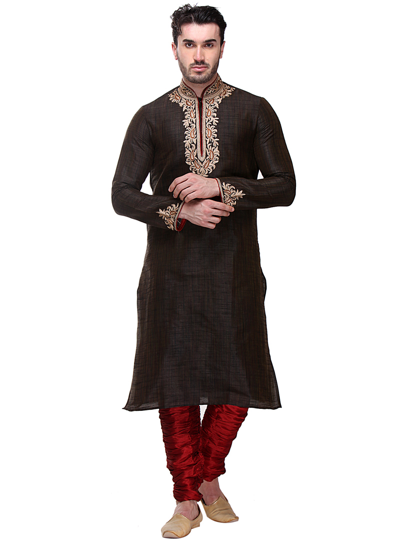 Black Dupion Readymade Kurta Pajama 99171