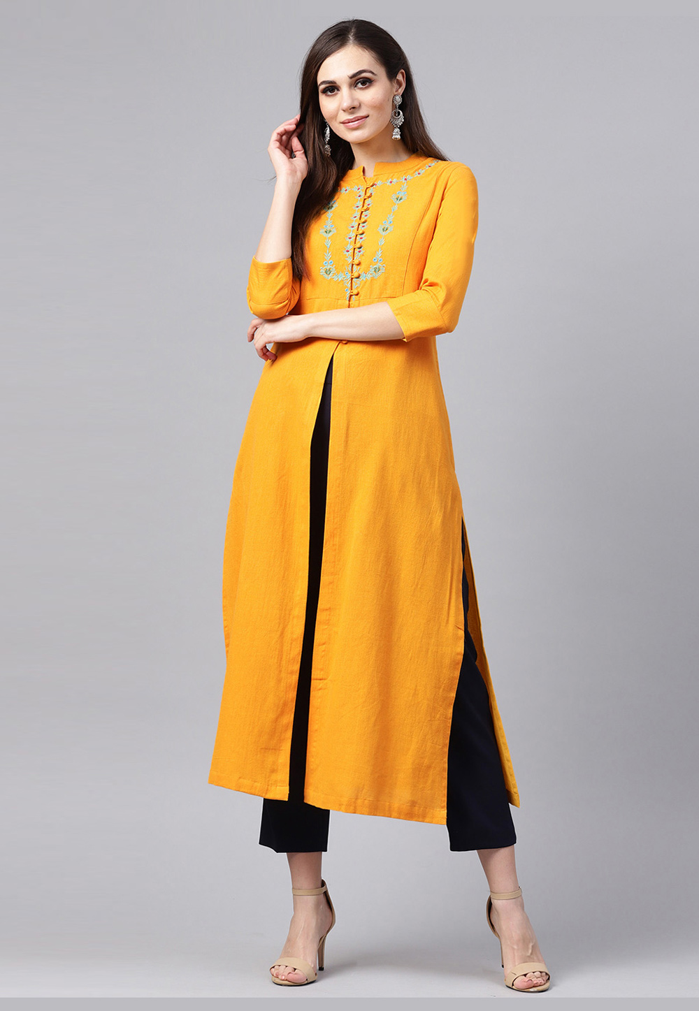 Mustard Rayon Readymade Kurta Set With Pant 213420
