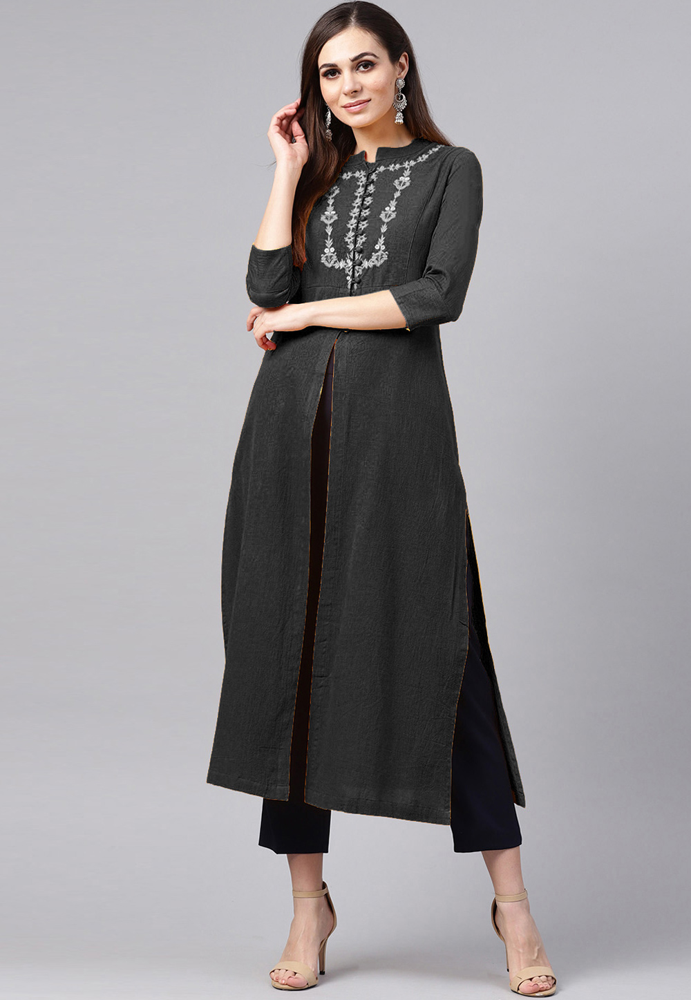 Black Rayon Readymade Tunic 214406