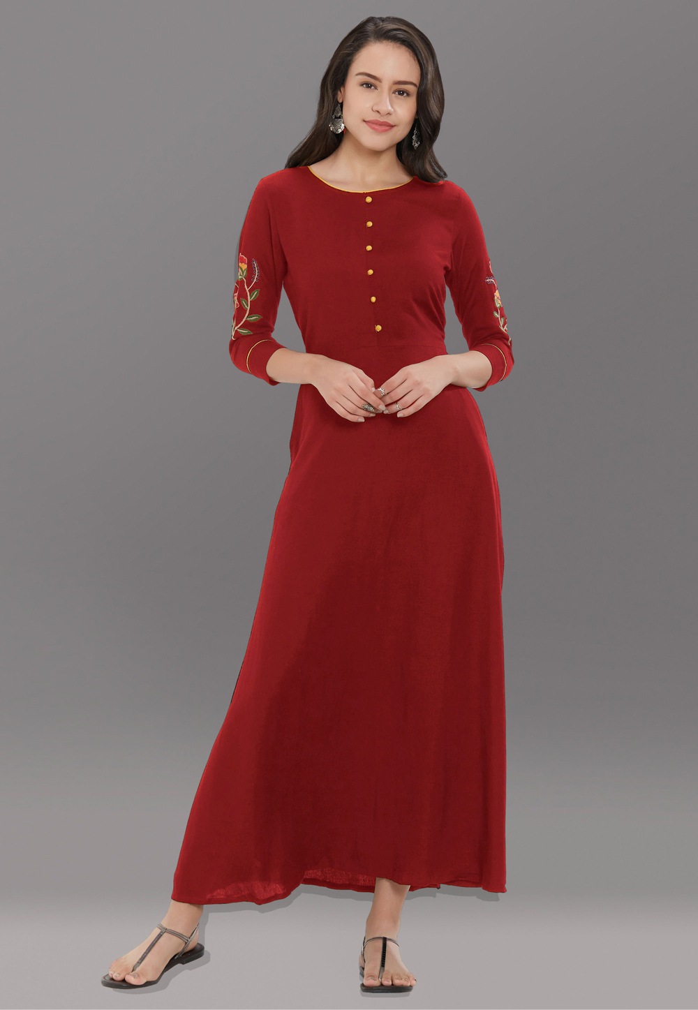 Maroon Rayon Readymade Kurti 214409