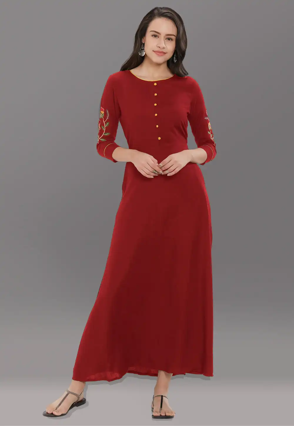Maroon Rayon Readymade Kurti 214409