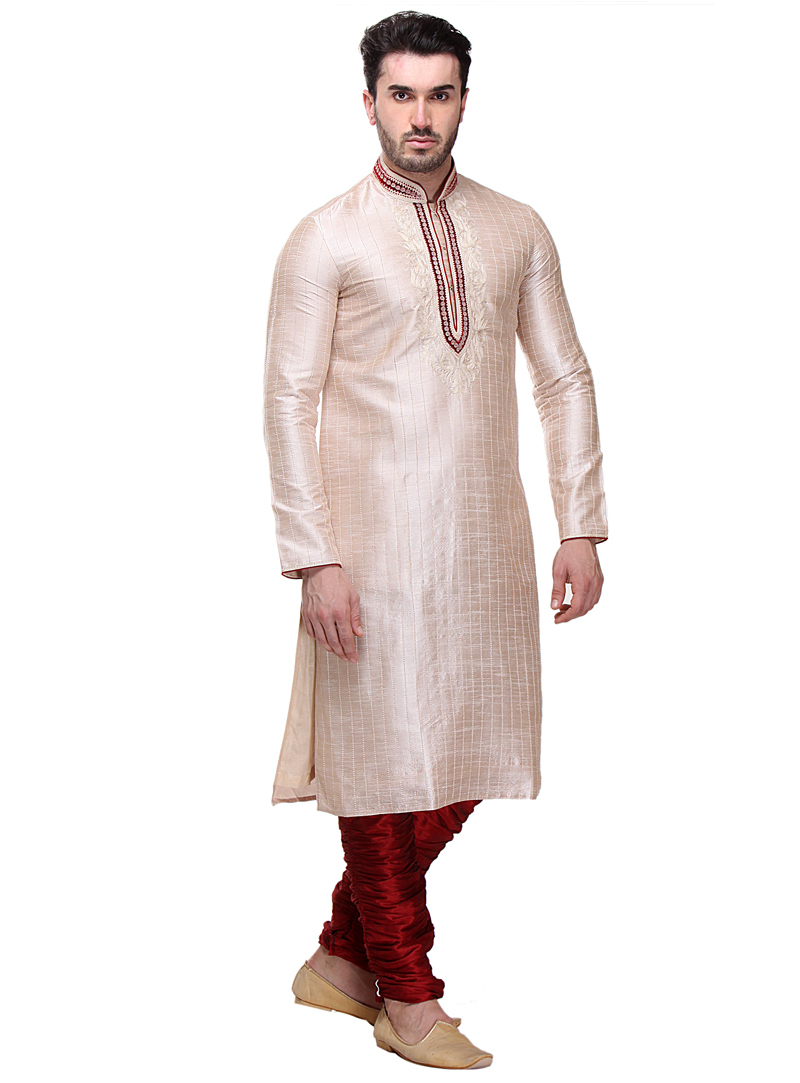 Off White Dupion Readymade Kurta Pajama 99173
