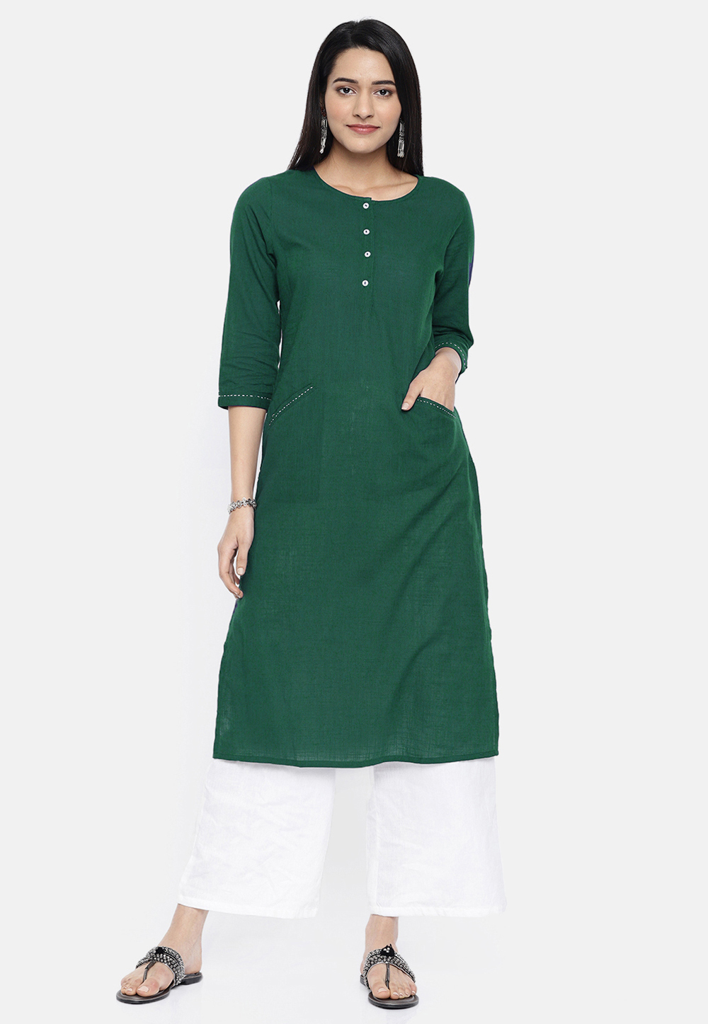 Green Rayon Readymade Kurta Set With Palazzo 213541