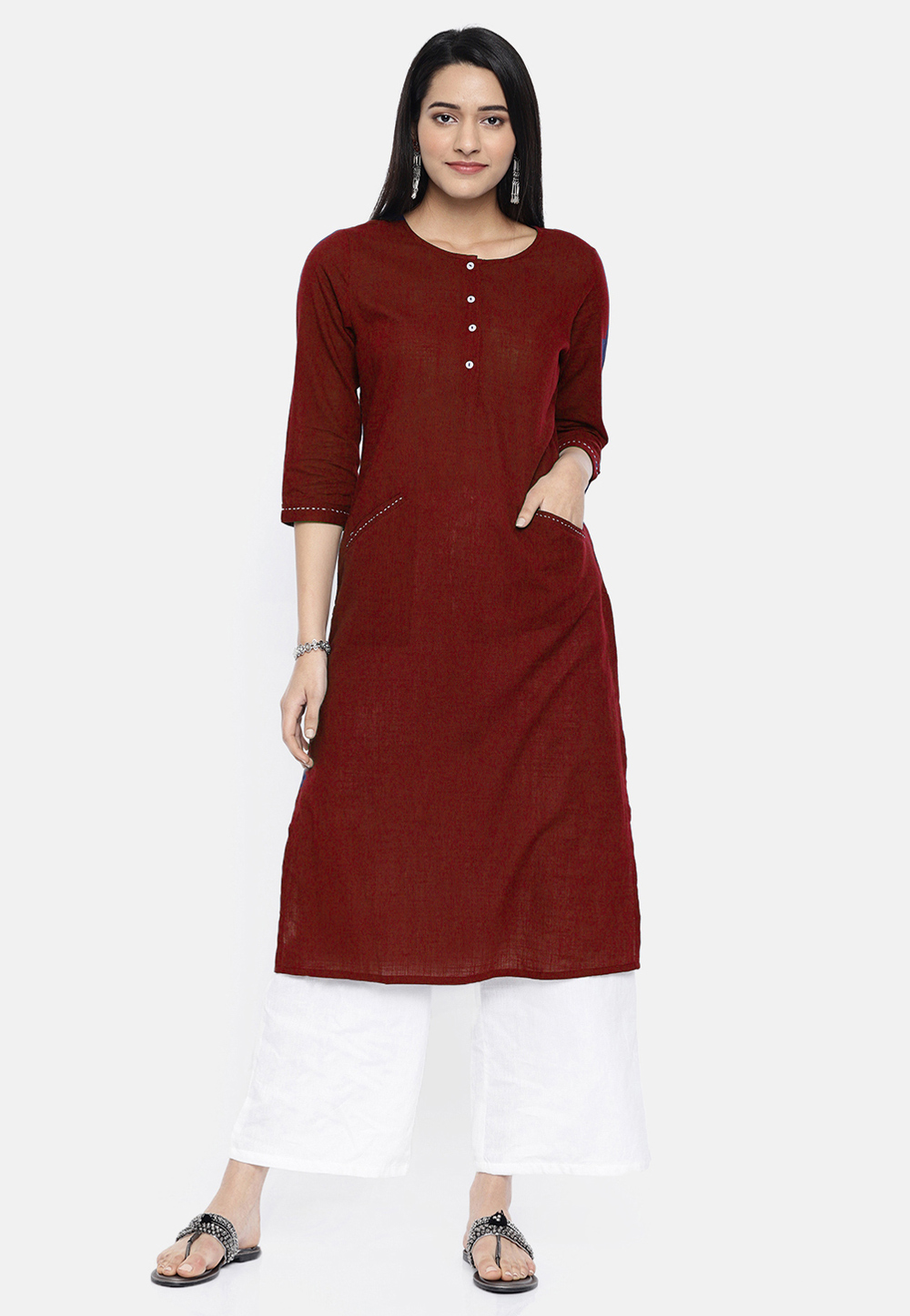 Maroon Rayon Readymade Kurta Set With Palazzo 213542