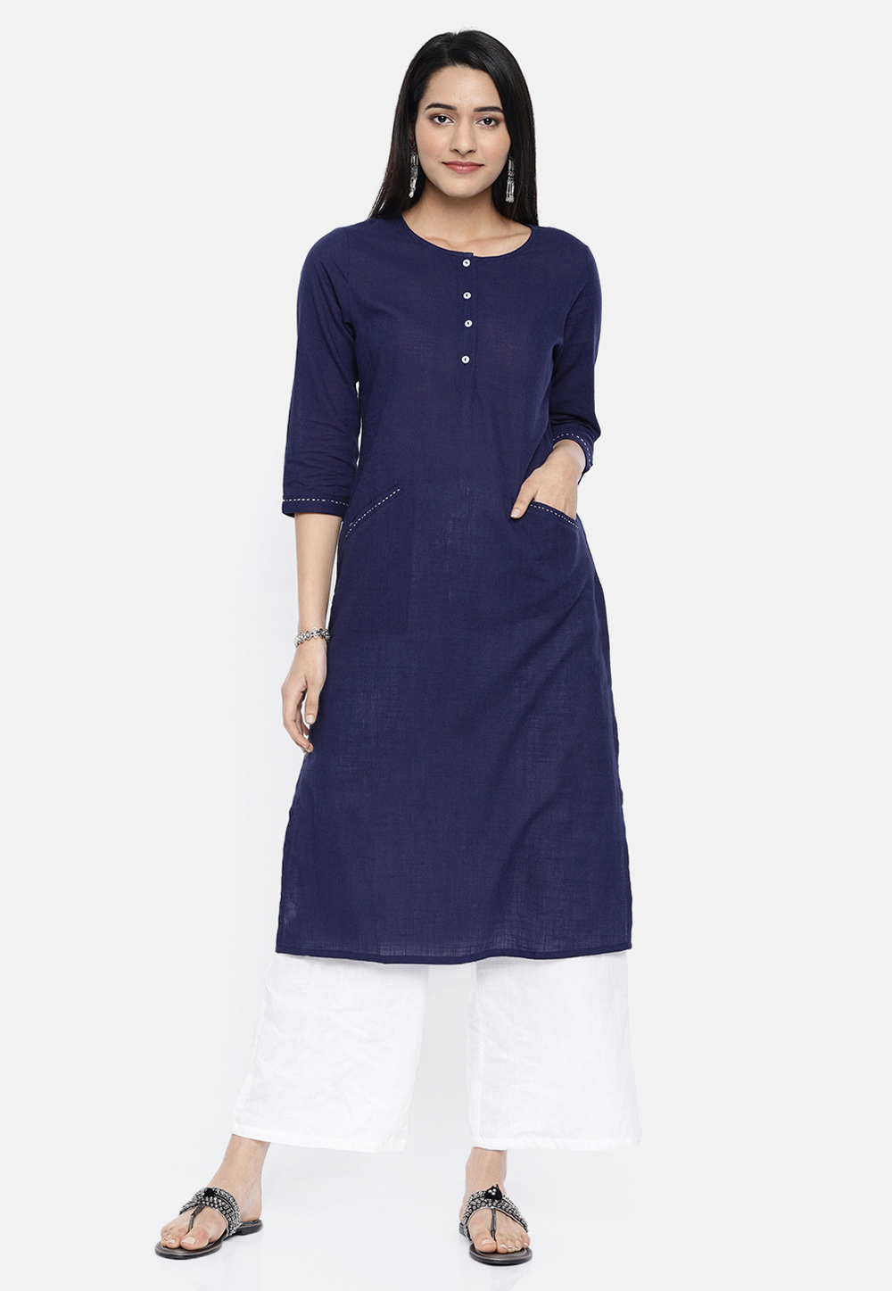 Navy Blue Rayon Readymade Kurta Set With Palazzo 213400