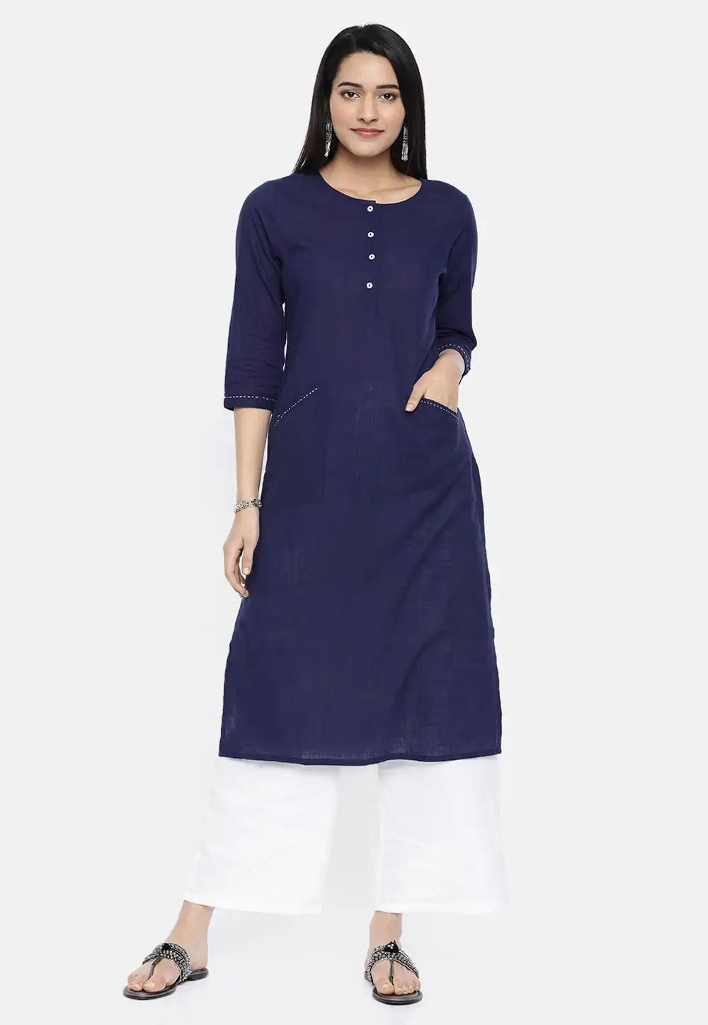 Navy Blue Rayon Readymade Kurta Set With Palazzo 213400