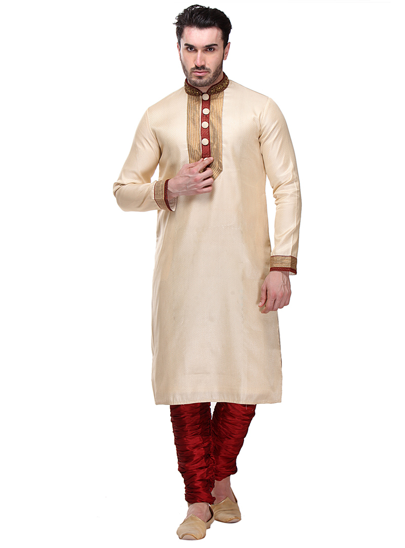 Beige Brocade Readymade Kurta Pajama 99174