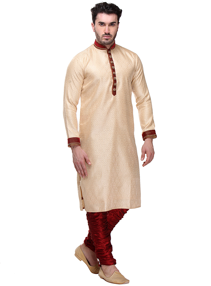 Beige Brocade Readymade Kurta Pajama 99175