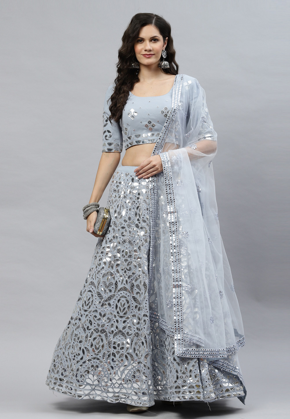 Grey Georgette Circular Lehenga Choli 243236
