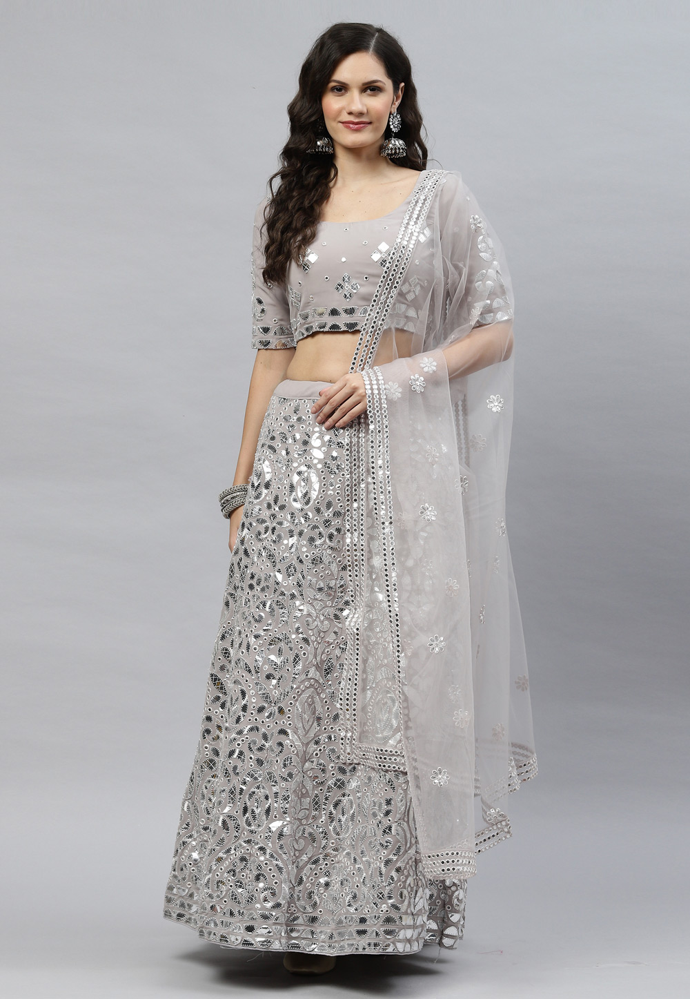 Grey Georgette Circular Lehenga Choli 243237