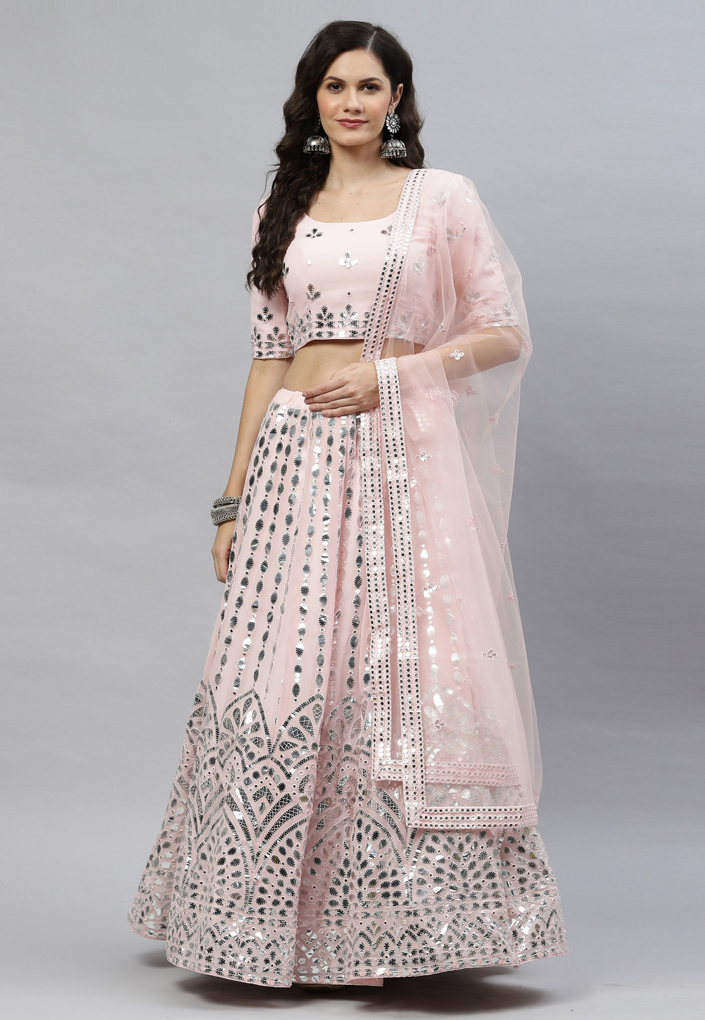 Pink Georgette Circular Lehenga Choli 243238