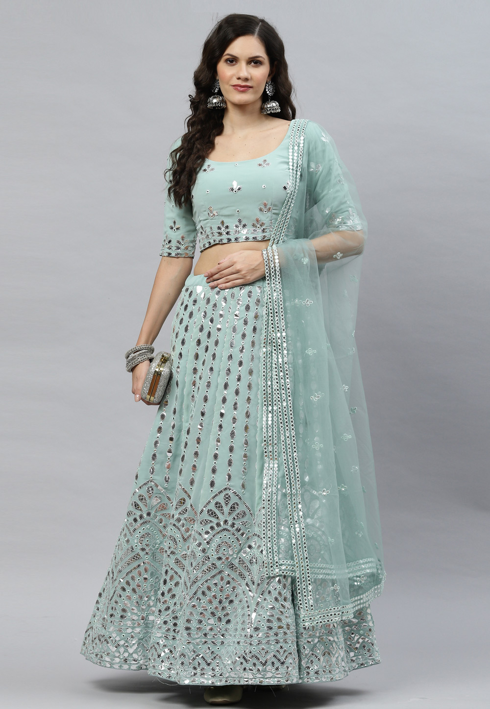 Sea Green Georgette Circular Lehenga Choli 243239