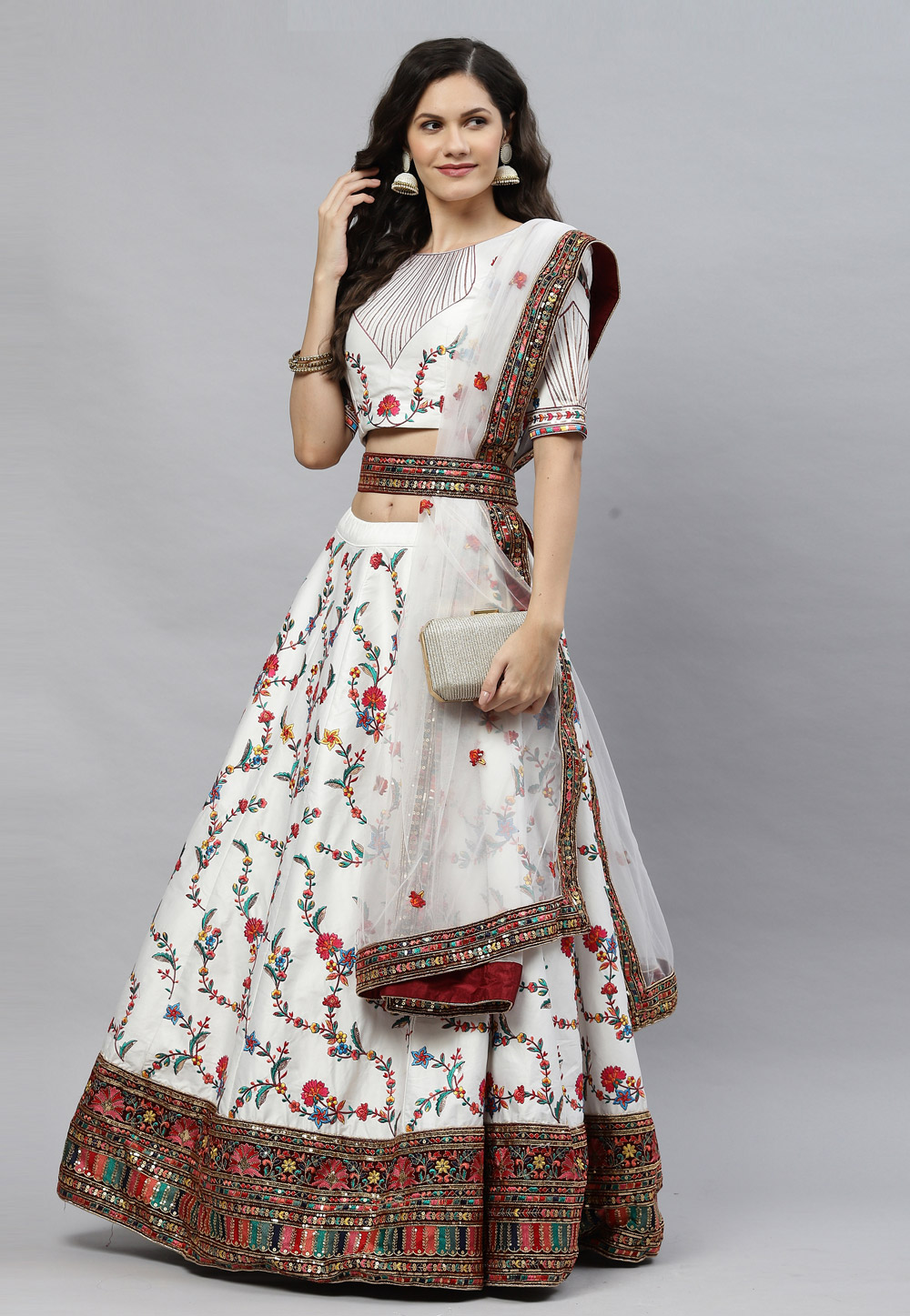 White Silk Circular Lehenga Choli 243242