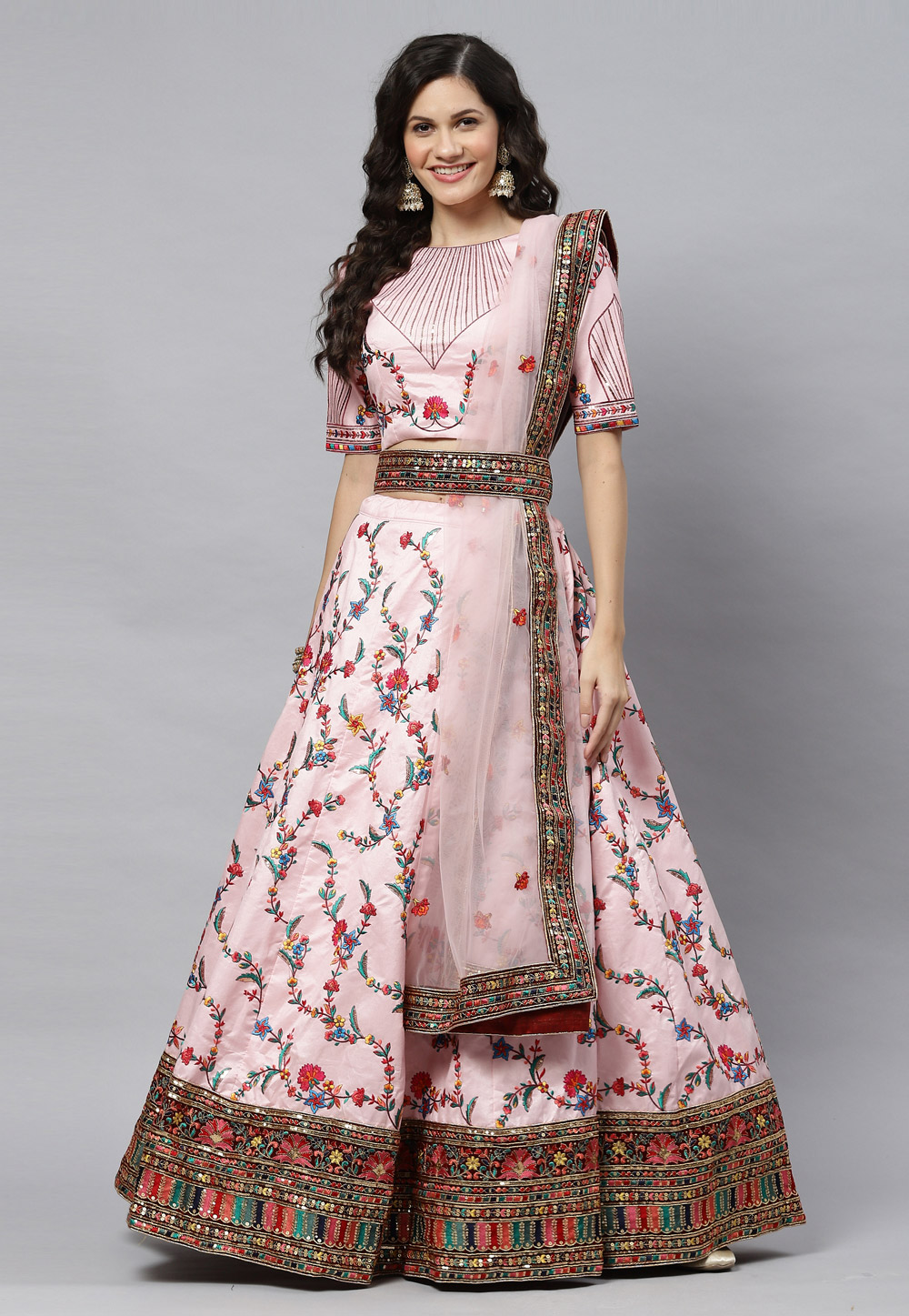 Pink Silk Circular Lehenga Choli 243243