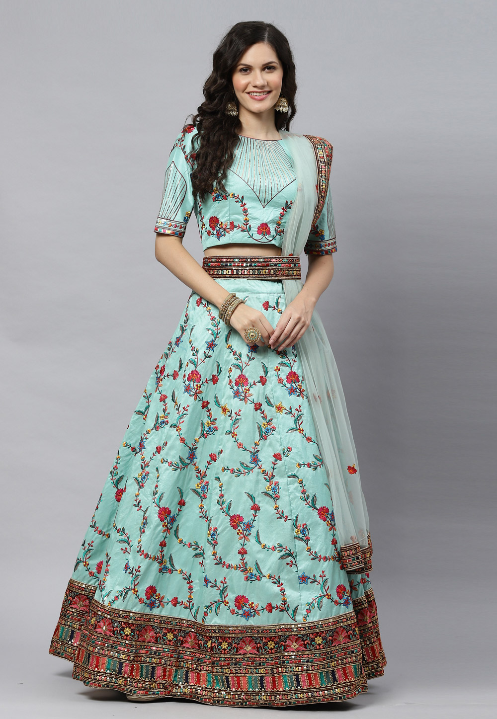 Sky Blue Silk Circular Lehenga Choli 243244