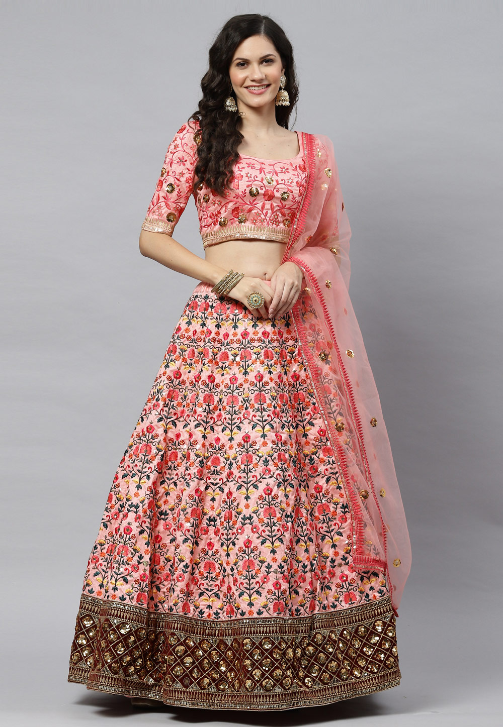 Pink Art Silk Circular Lehenga Choli 243247