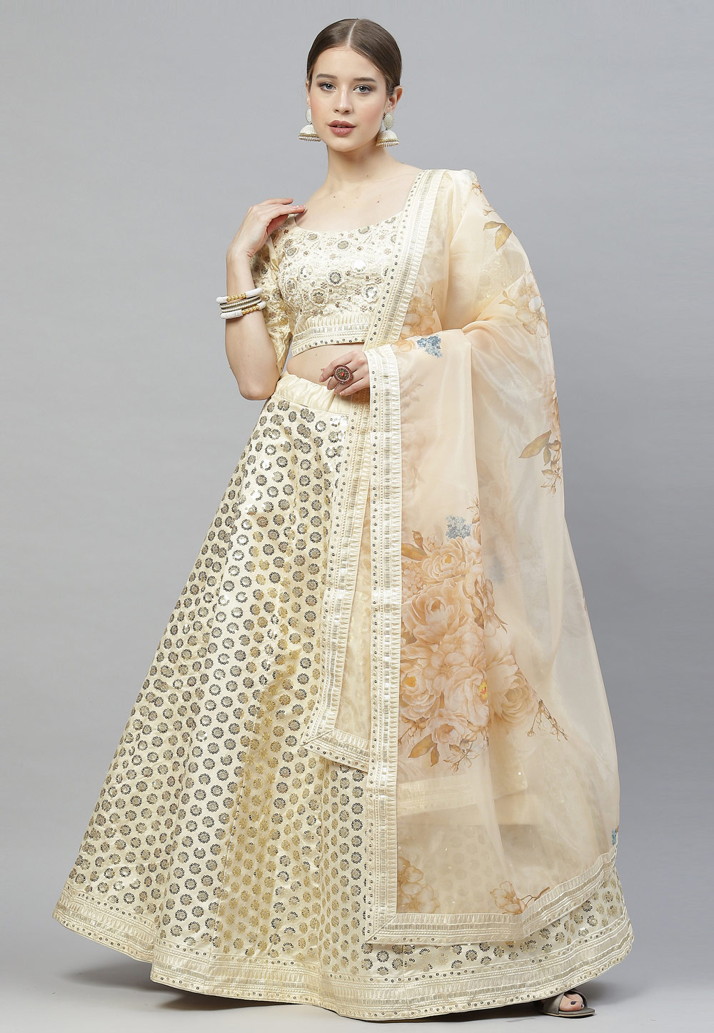 Beige Art Silk Circular Lehenga Choli 243250