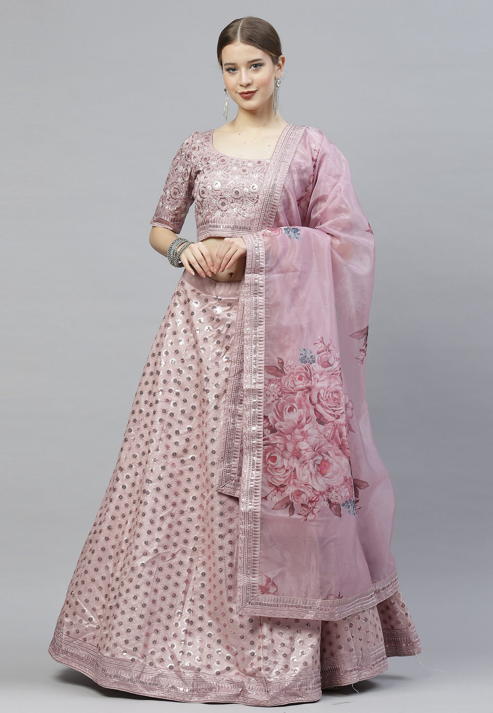 Pink Art Silk Circular Lehenga Choli 243251