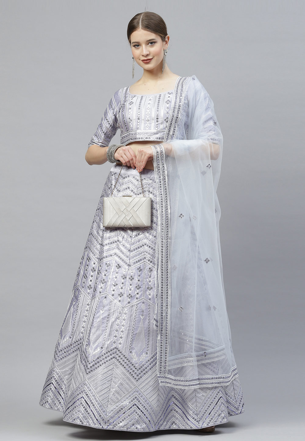 Grey Silk Circular Lehenga Choli 243252