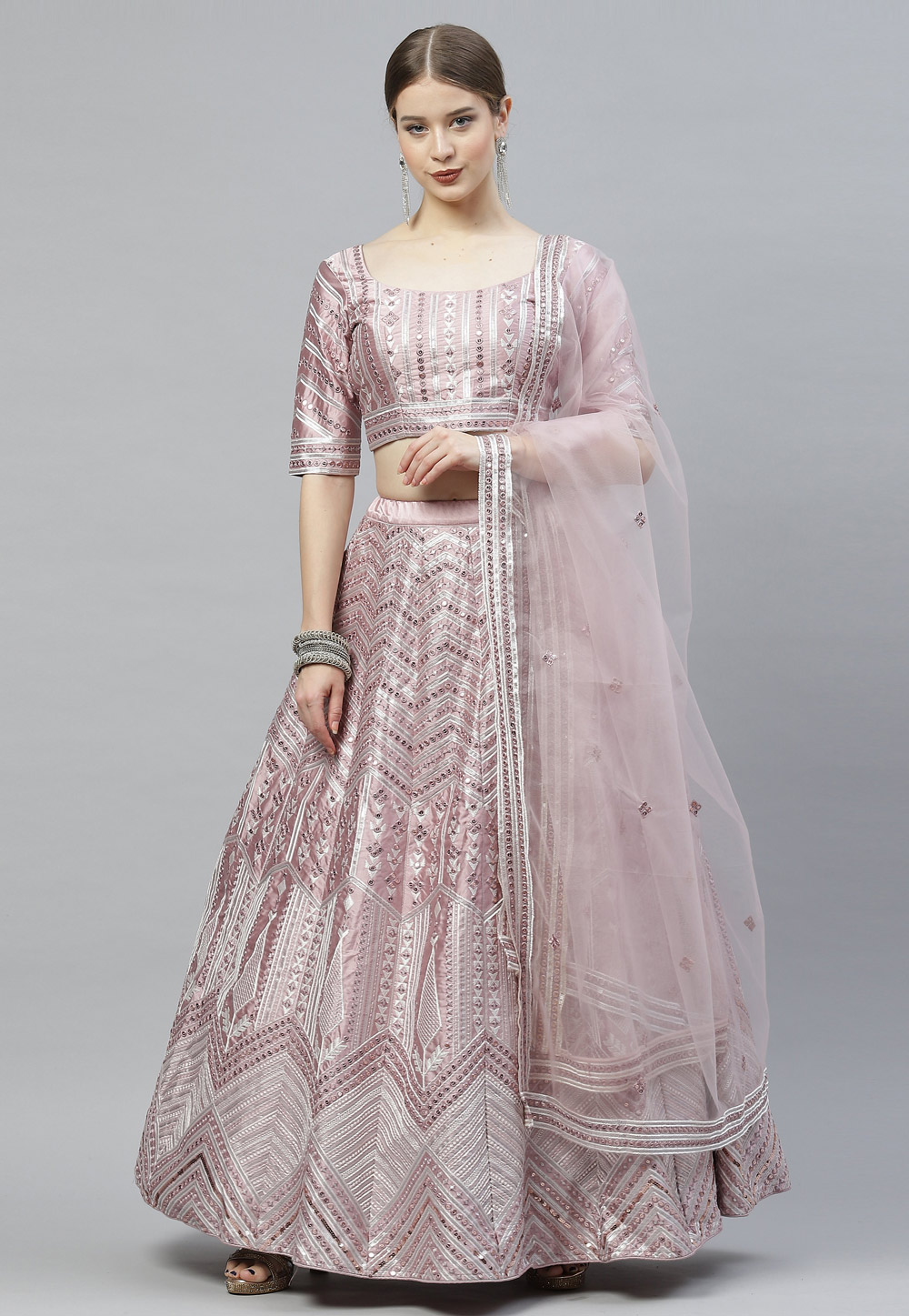 Pink Silk Circular Lehenga Choli 243253