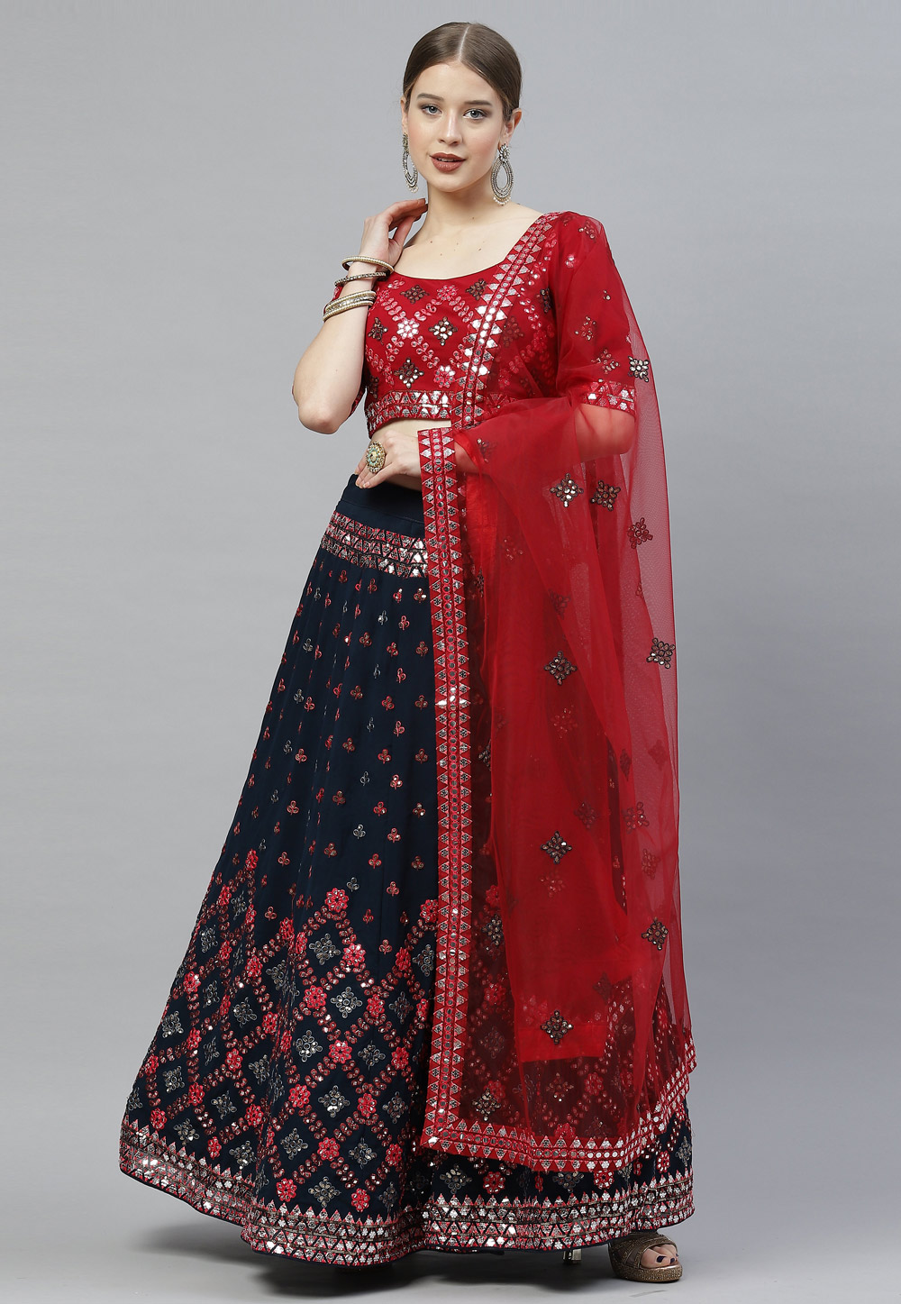 Navy Blue Georgette Circular Lehenga Choli 243260