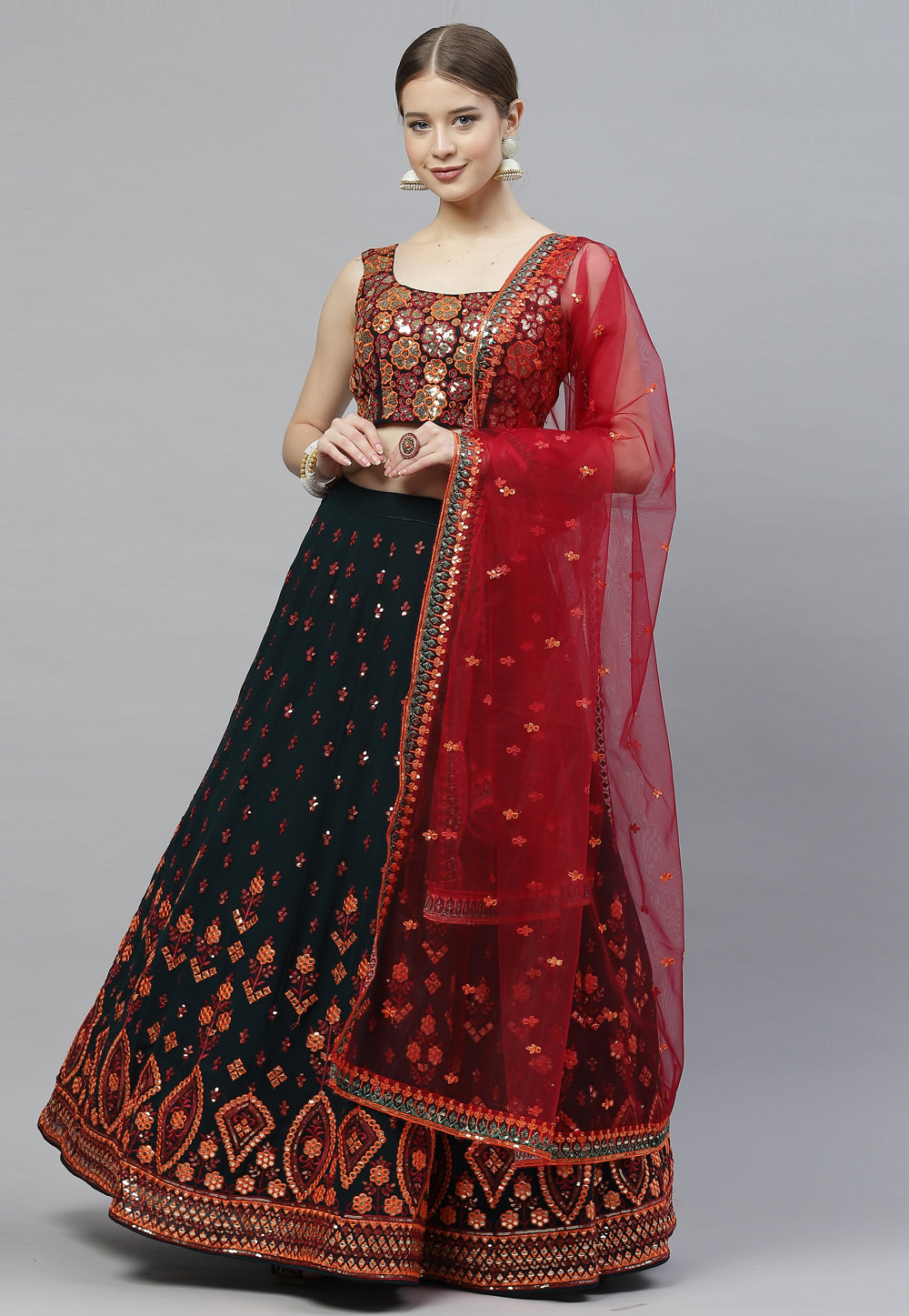 Green Georgette Circular Lehenga Choli 243261