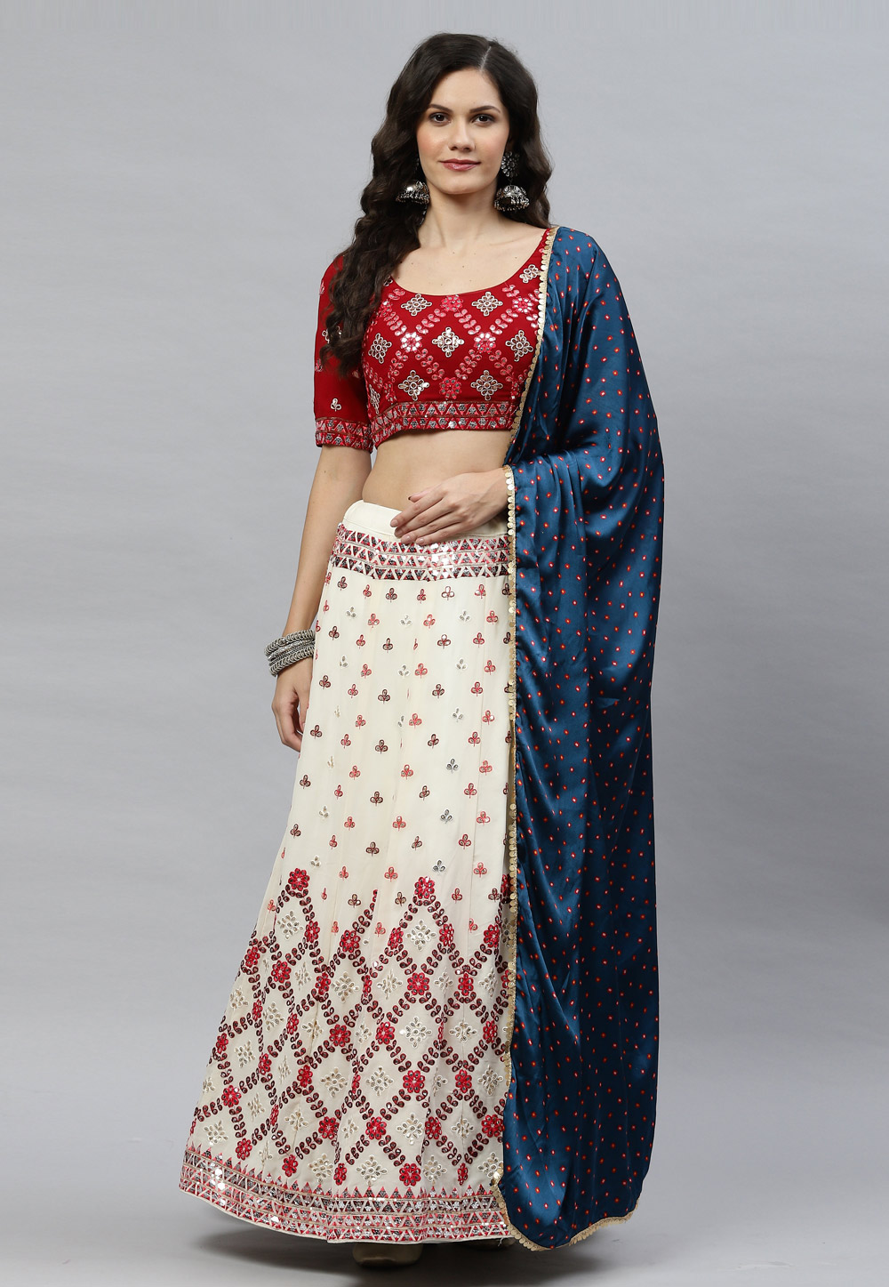 Cream Georgette Circular Lehenga Choli 243262