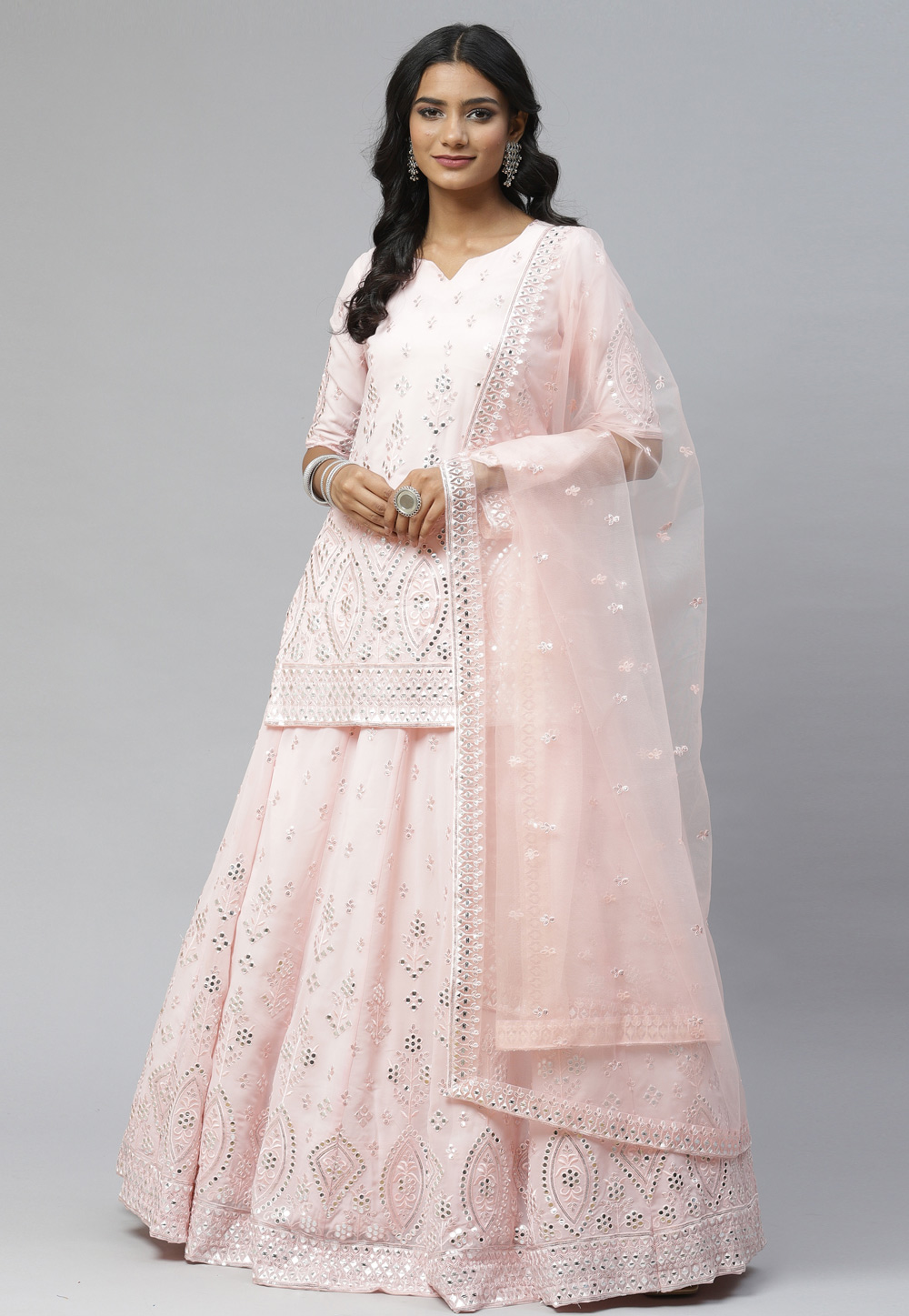 Pink Georgette Indo Western Lehenga Choli 243539