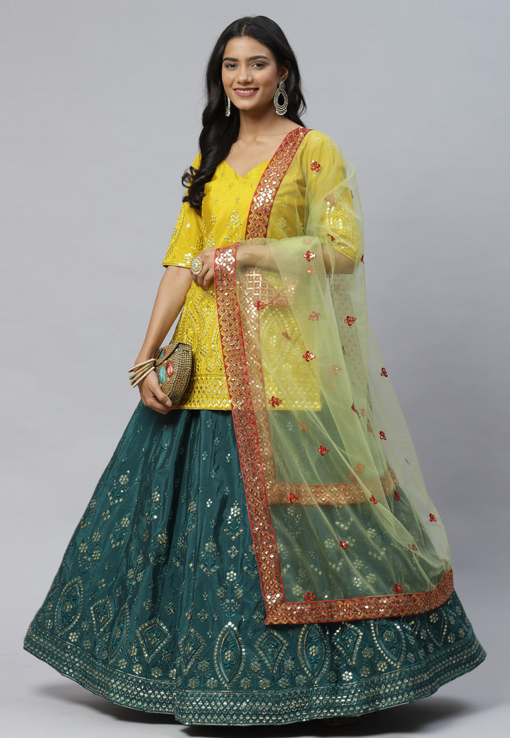 Green Chinon Chiffon Long Choli Lehenga 243540