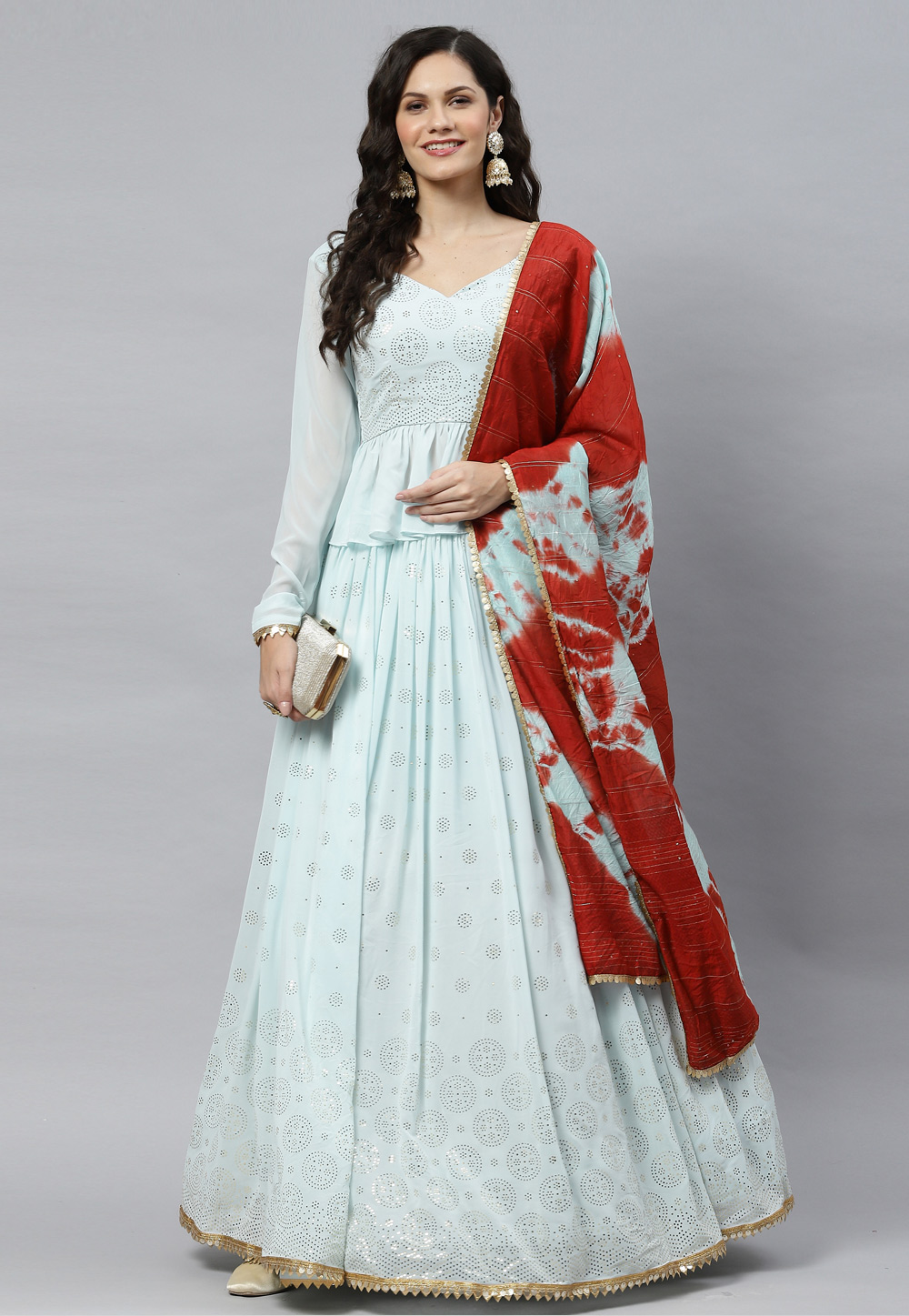Sky Blue Georgette Peplum Lehenga Choli 243264