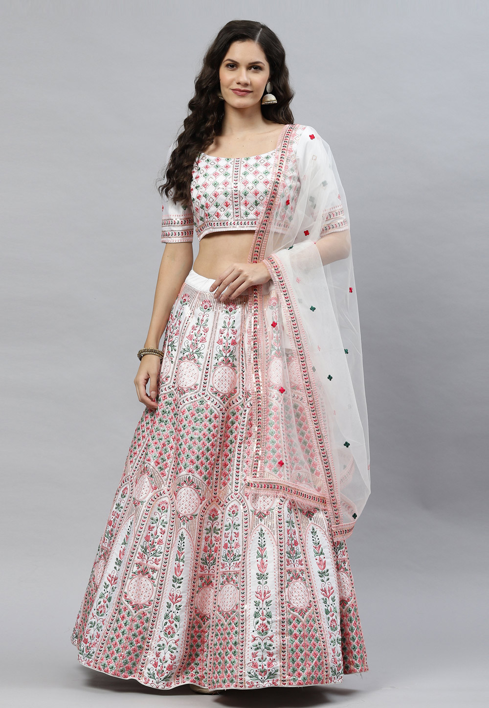 Off White Silk Circular Lehenga Choli 243267