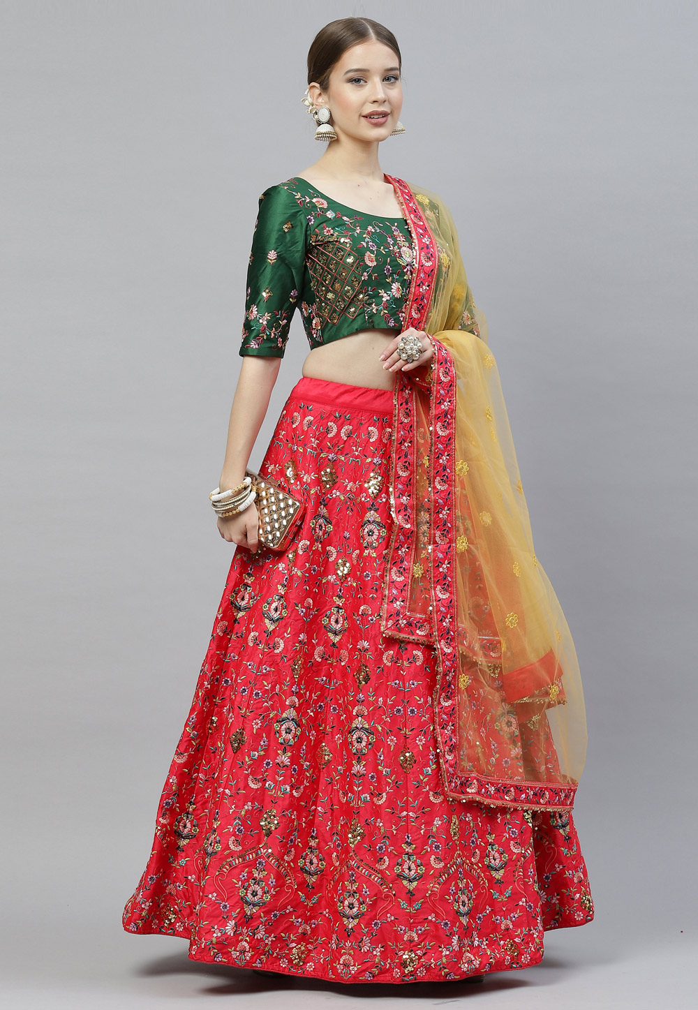 Red Silk Circular Lehenga Choli 243268
