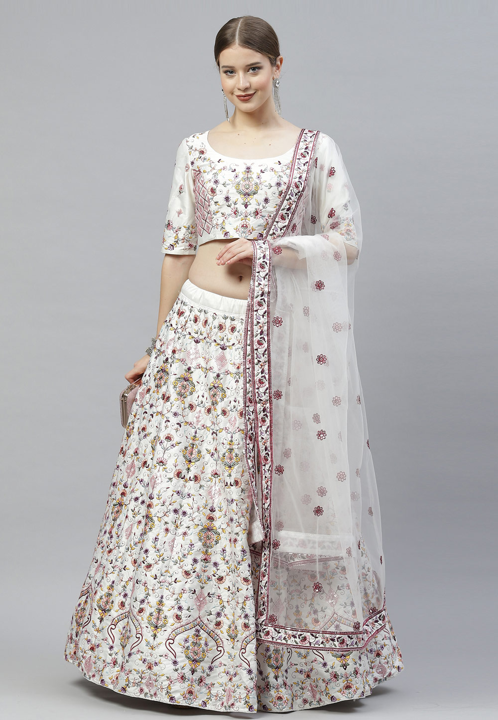 White Silk Circular Lehenga Choli 243269