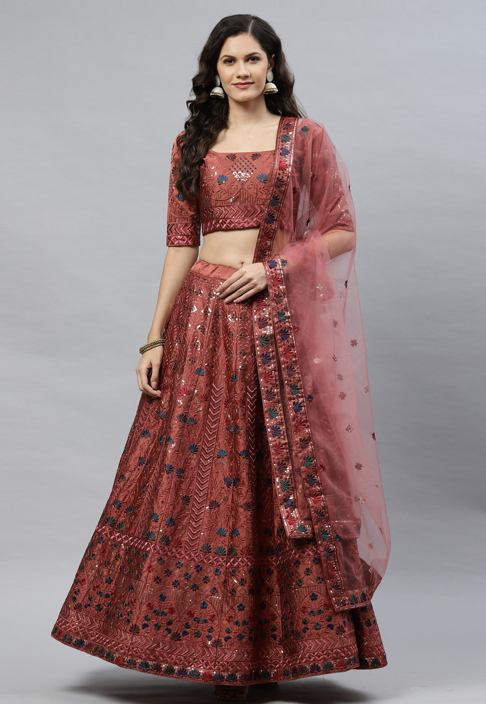 Rust Silk Circular Lehenga Choli 243270