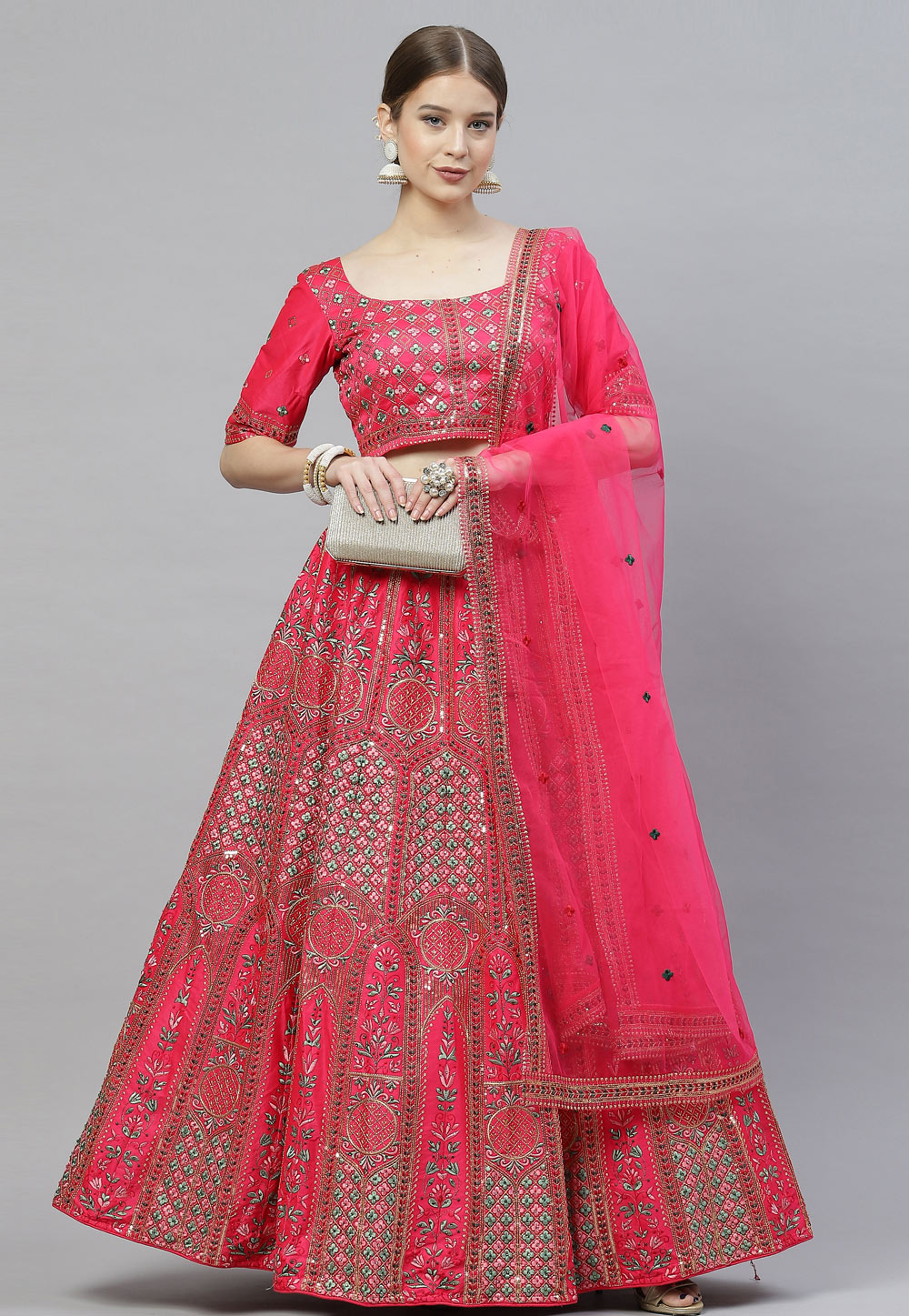 Pink Silk Circular Lehenga Choli 243271