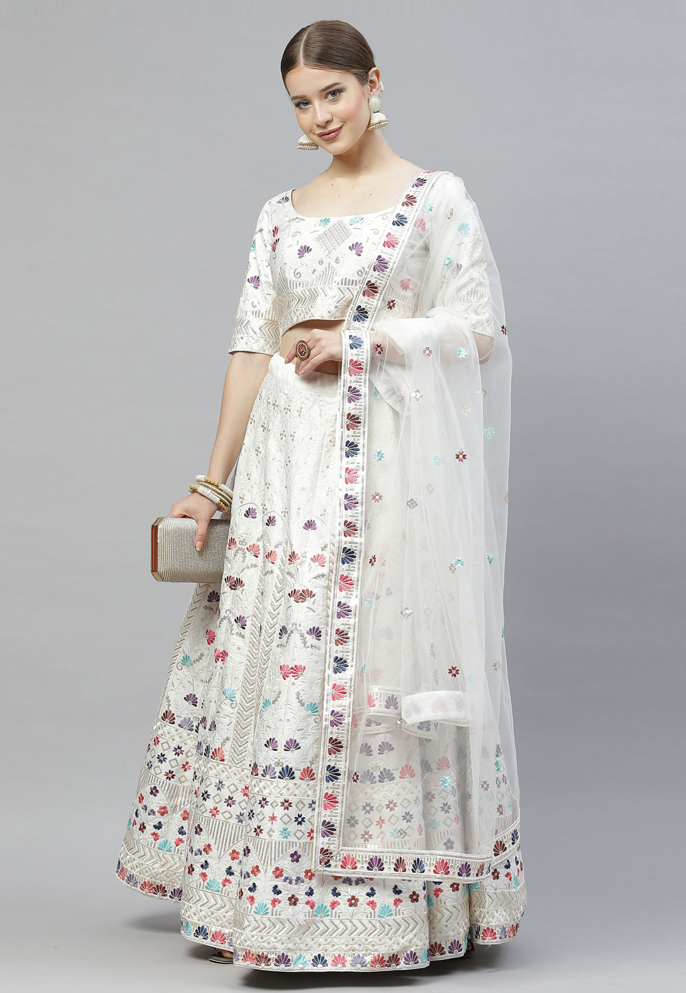 White Silk Circular Lehenga Choli 243272