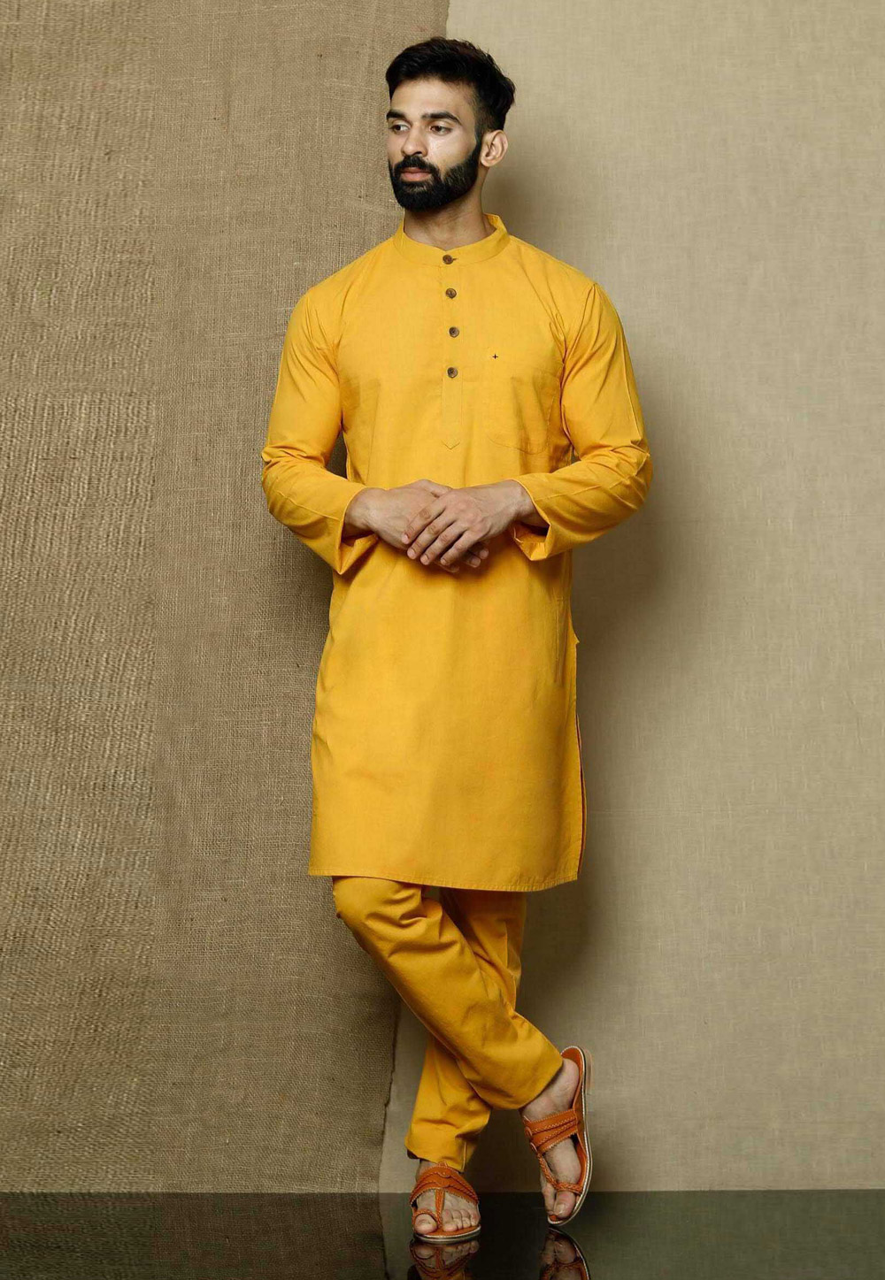 Yellow Cotton Kurta Pajama 222634